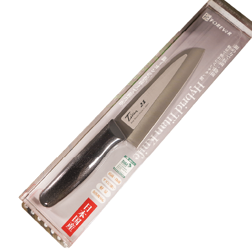 Silver Titanum Kitchen Knife Grooved Black Handle