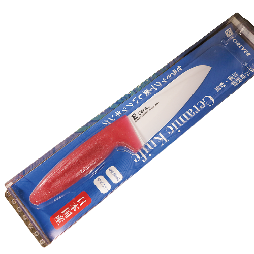 E Ceramic Kitchen Knife White Blade Red Glitter Handle 14cm