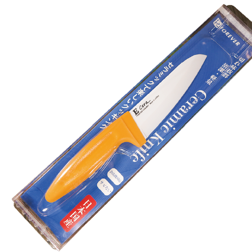 E Ceramic Kitchen Knife White Blade Orange Handle 14cm