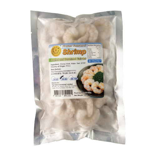 Frozen Vannamei Shrimp (Peeled and Deveined Tail-Off) (Size: 60-80) 225g