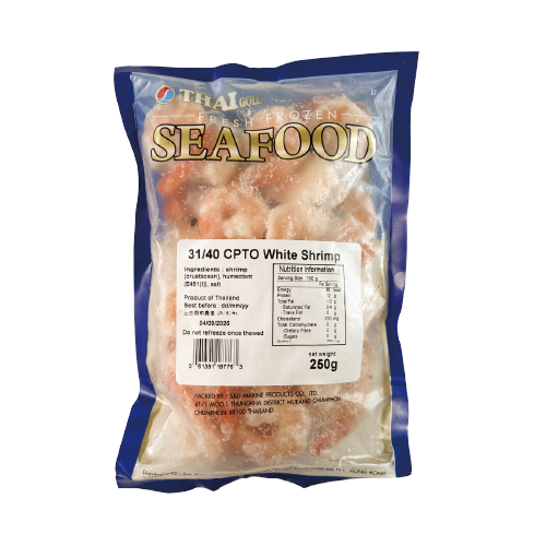 Cooked Peeled Tail-On White Shrimp 250g