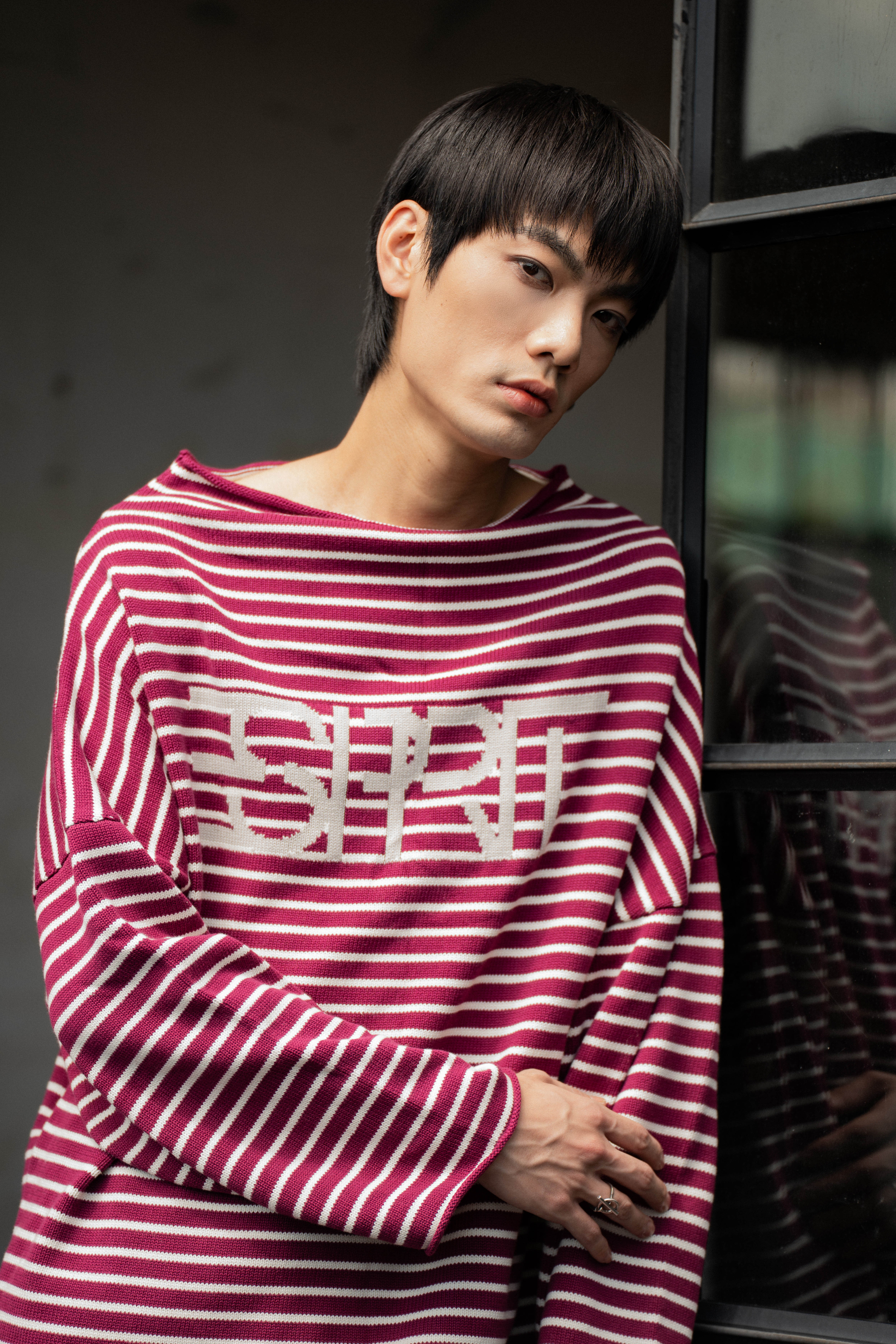 Striped Logo Oversized Boat Neck Sweatshirt