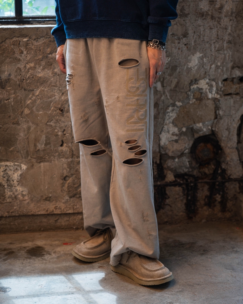 Distressed Wide-Leg Pants