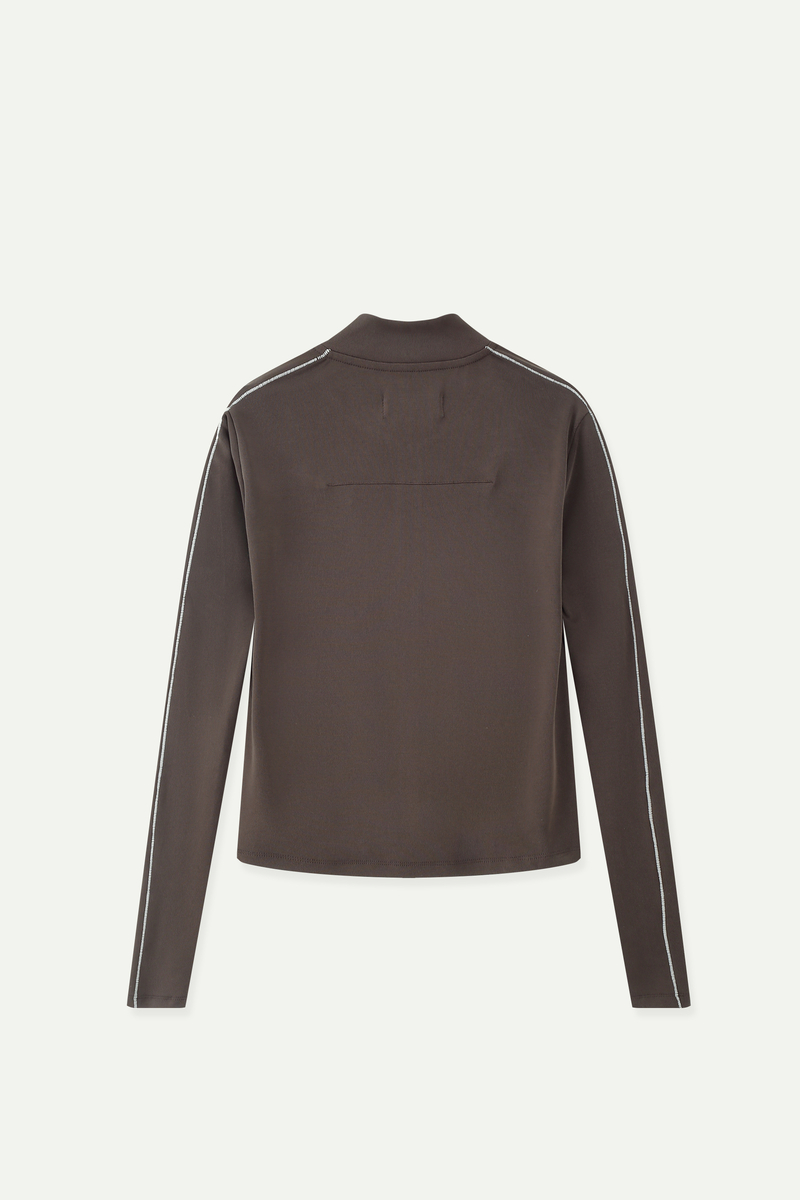 Contrast Piping Baseball Collar Zip-Up Top