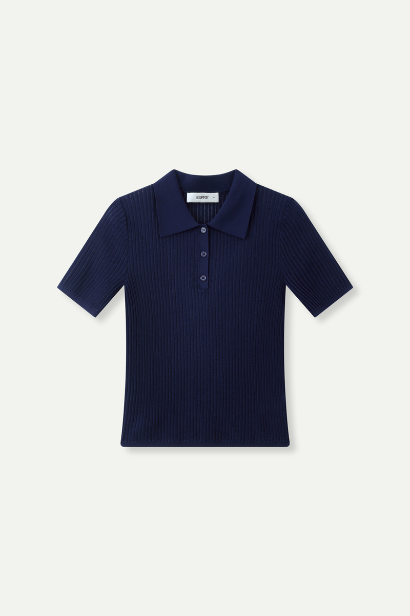 Ribbed Knit Polo Top