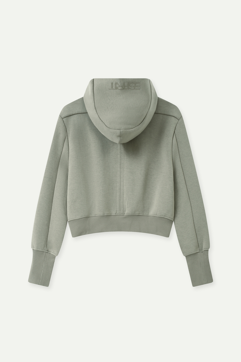 Cropped Asymmetric Zip Structured Hoodie