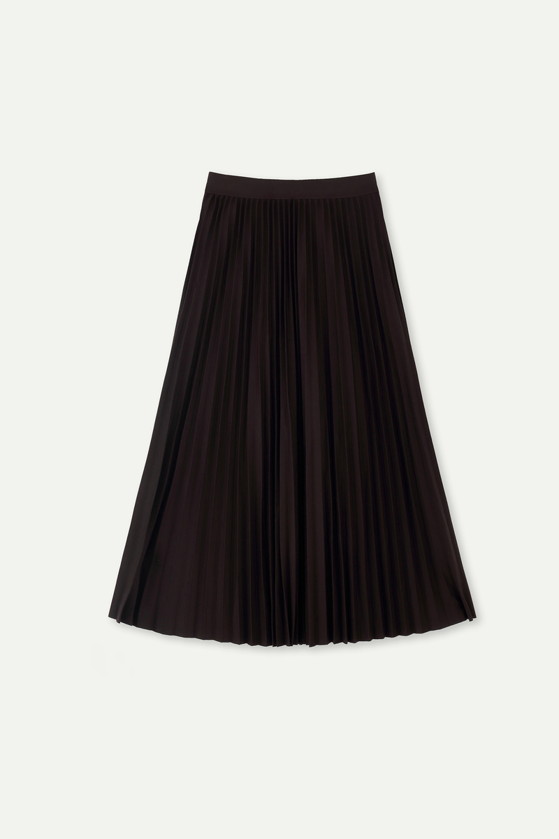 Elastic‑Waist Pleated Midi Skirt