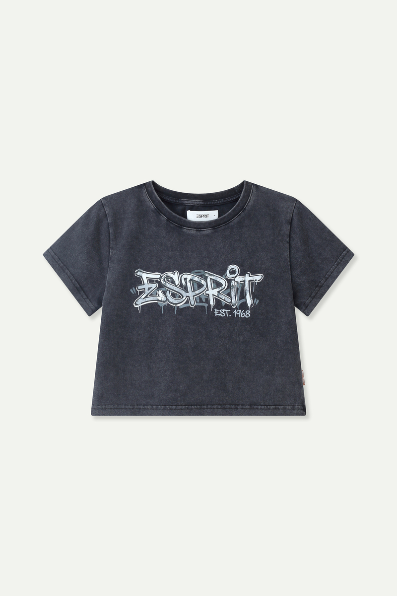Graffiti Print Cropped Tee
