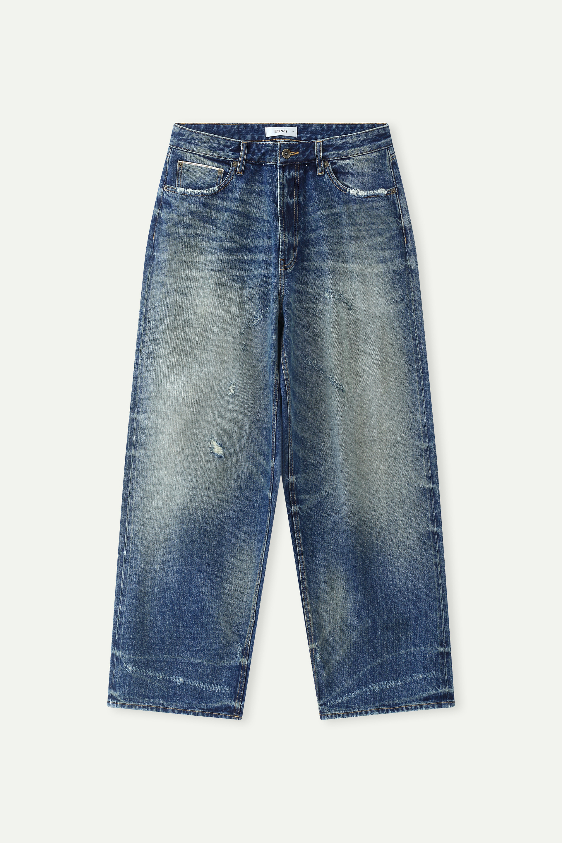 Distressed Wide-Leg Cropped Denim Jeans