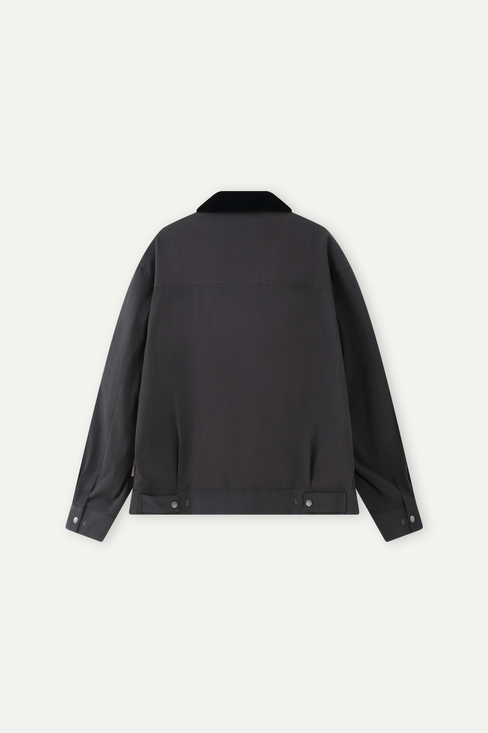 Contrast Collar Pleated Zip-Up Jacket