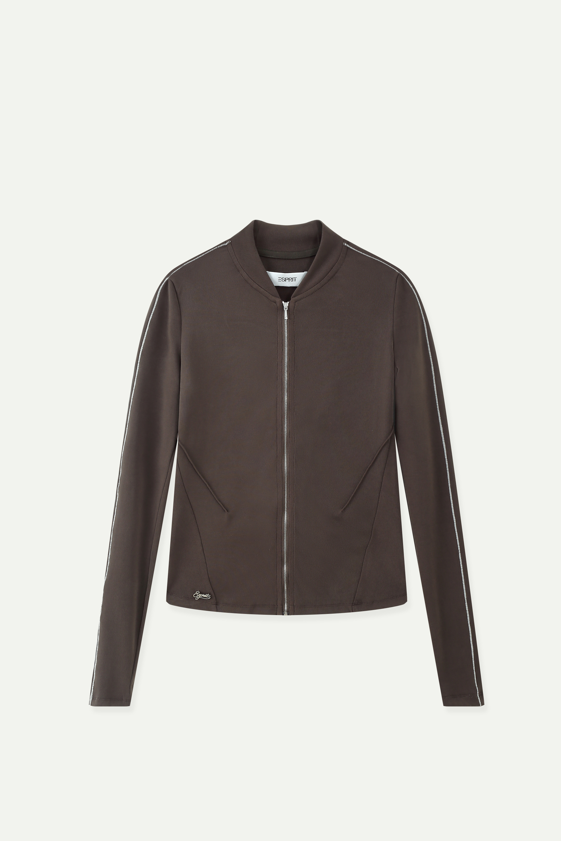 Contrast Piping Baseball Collar Zip-Up Top