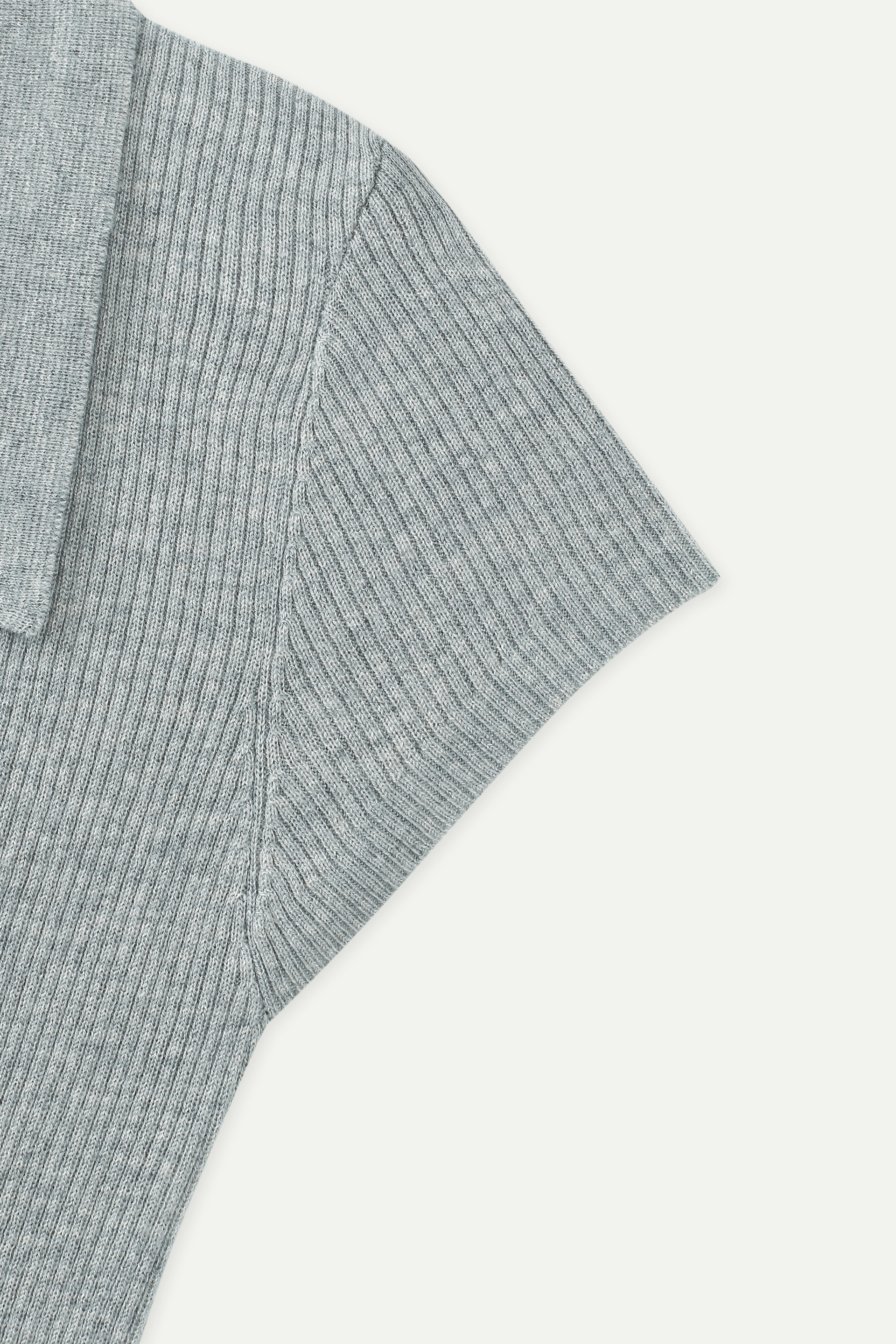 Ribbed Knit Polo Short-Sleeve Top