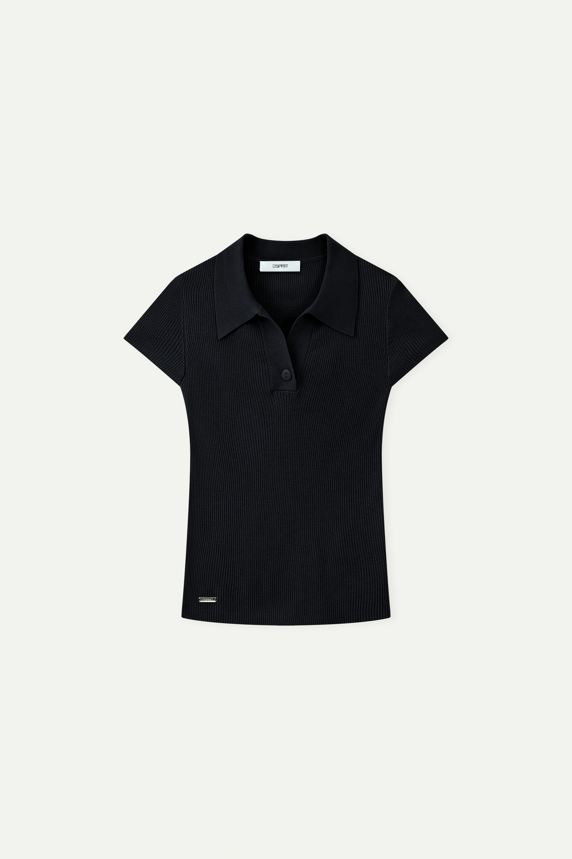 Ribbed Knit Polo Short-Sleeve Top