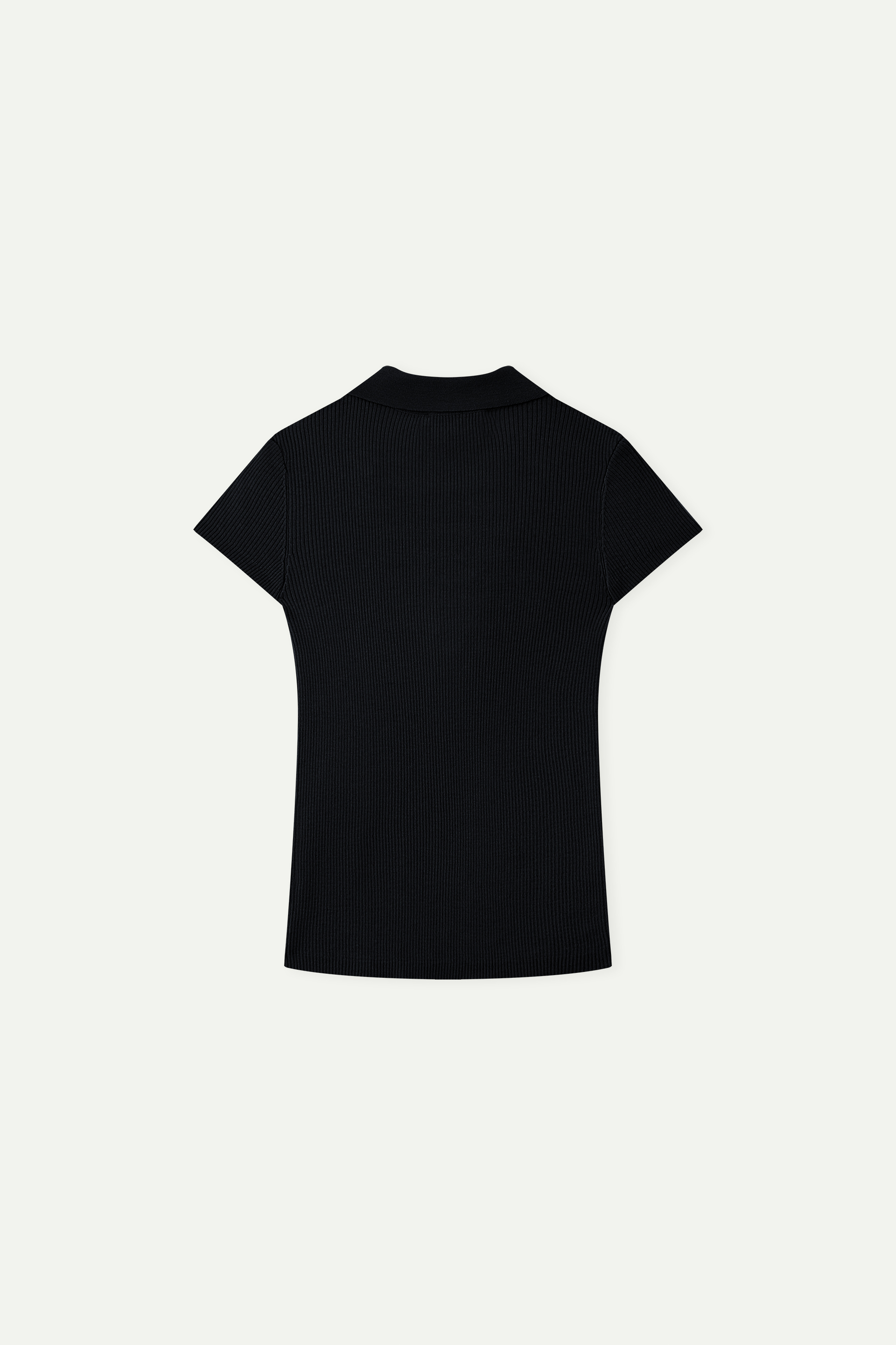 Ribbed Knit Polo Short-Sleeve Top