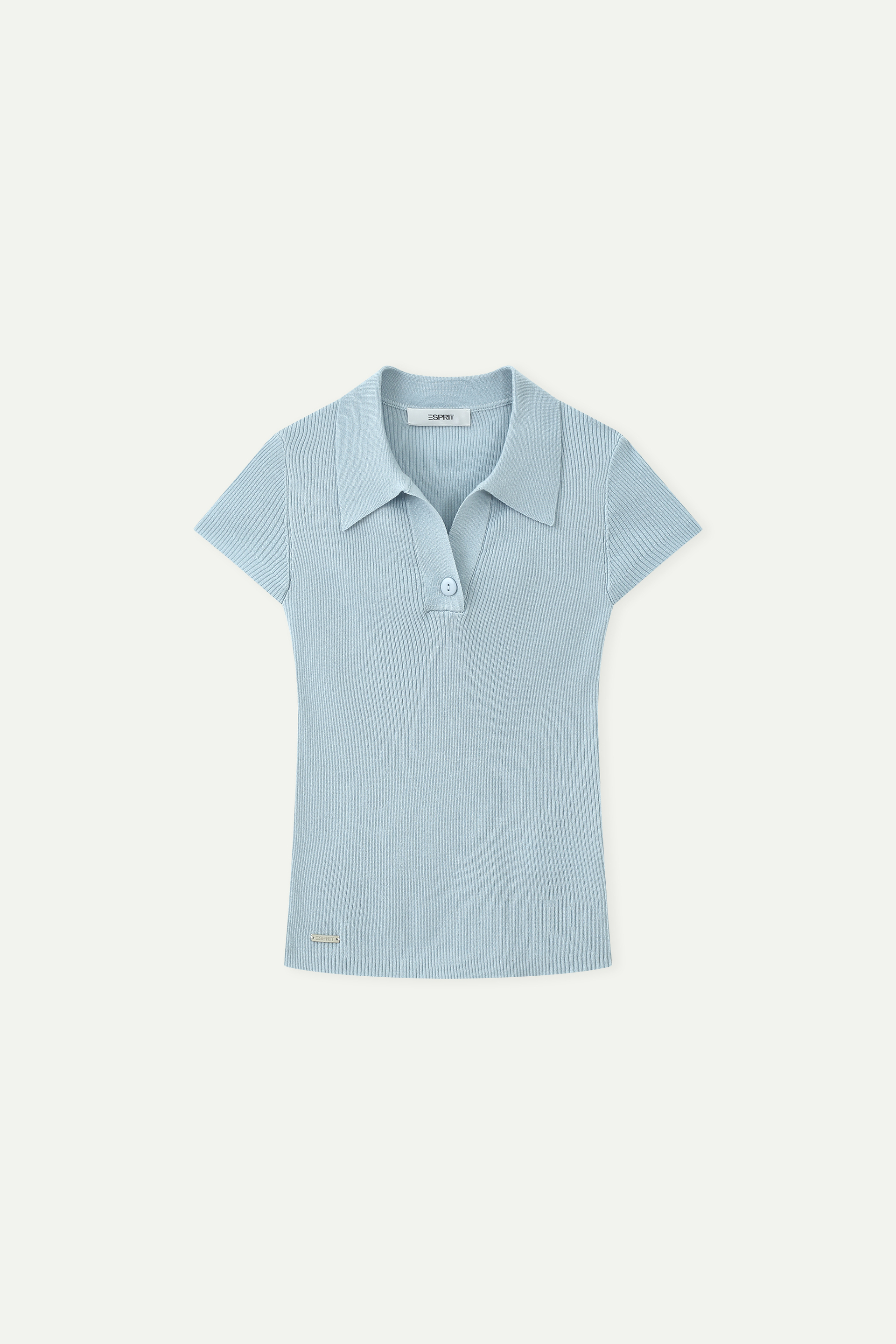 Ribbed Knit Polo Short-Sleeve Top