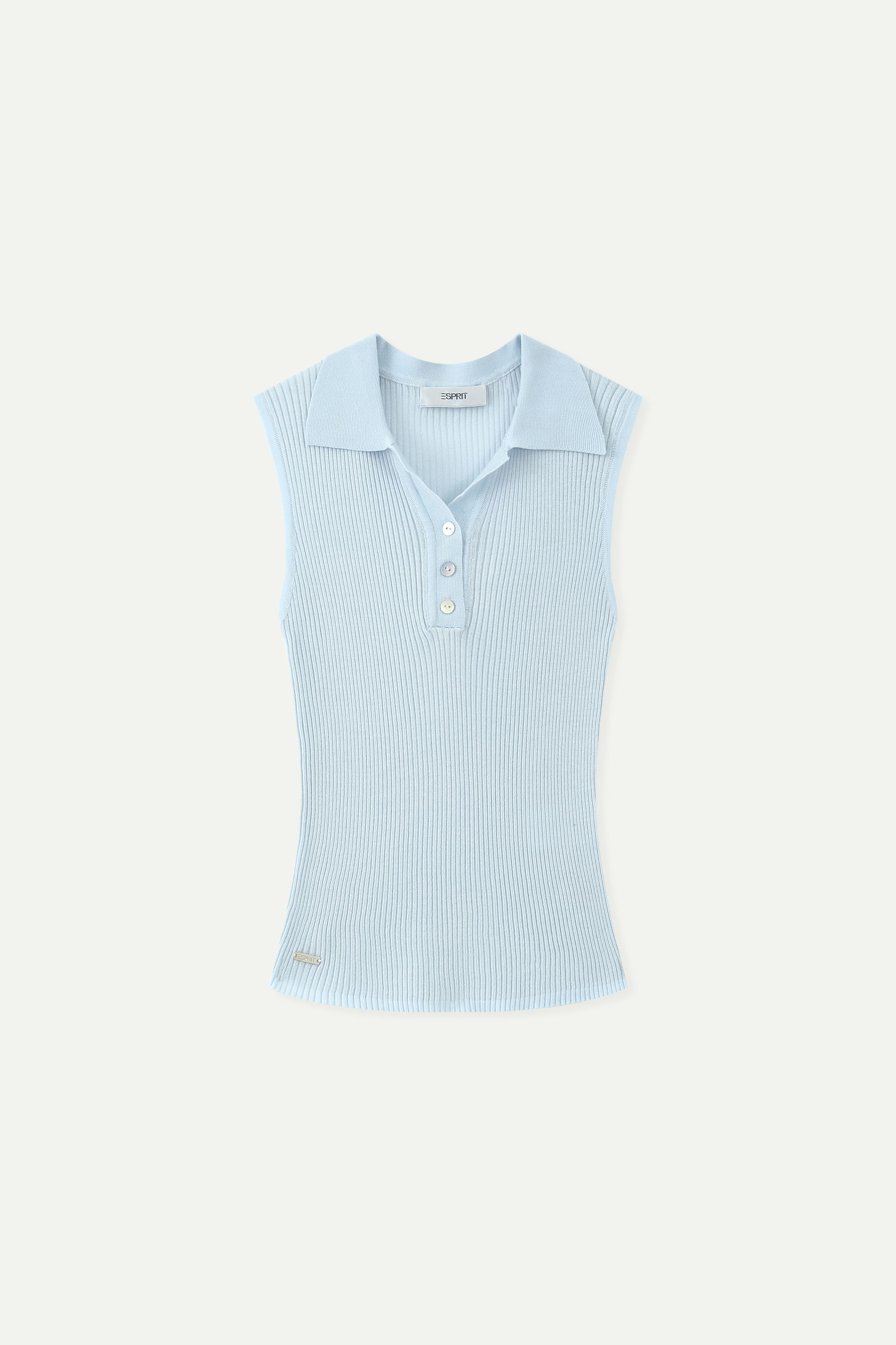 Ribbed Knit Sleeveless Polo Top