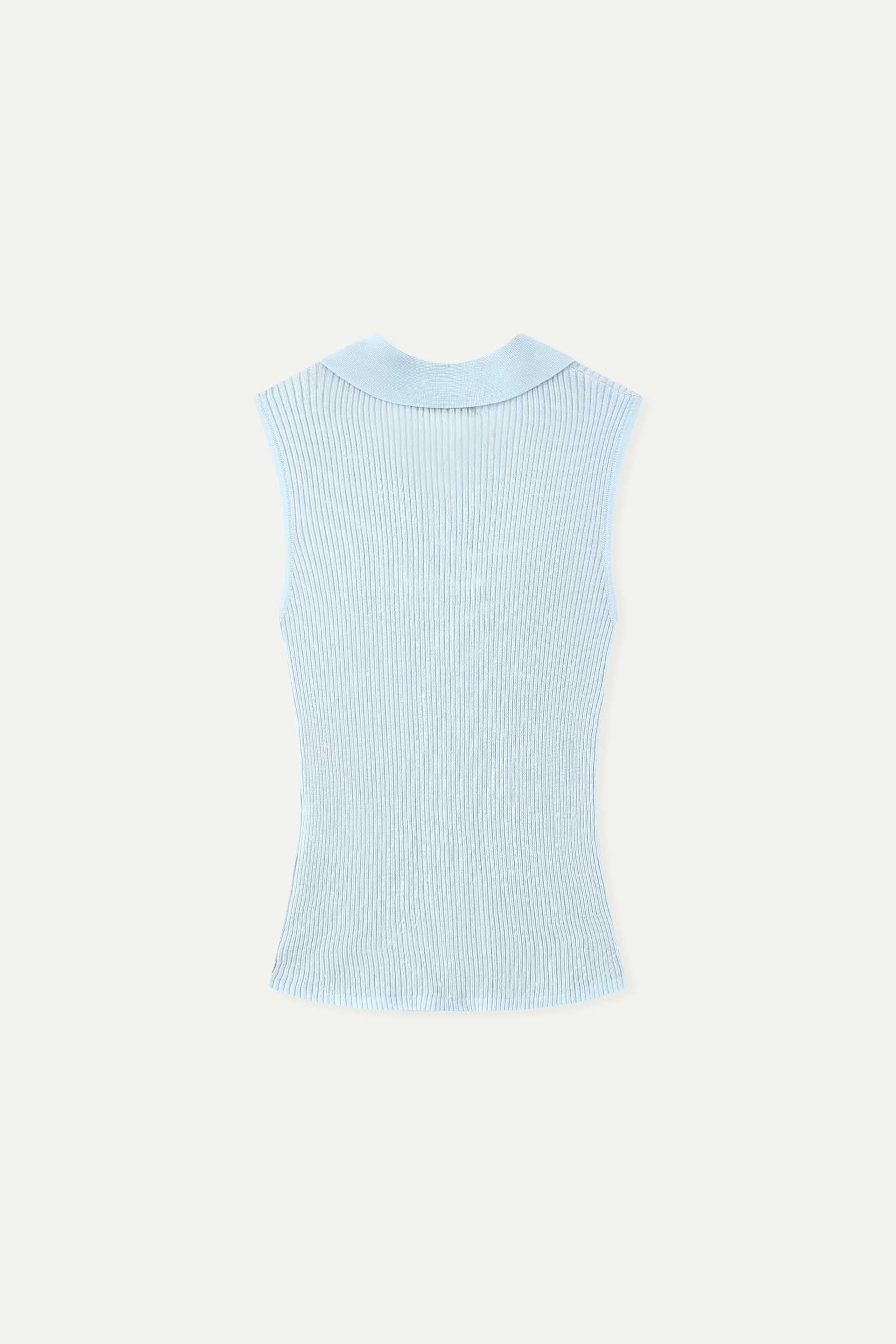 Ribbed Knit Sleeveless Polo Top