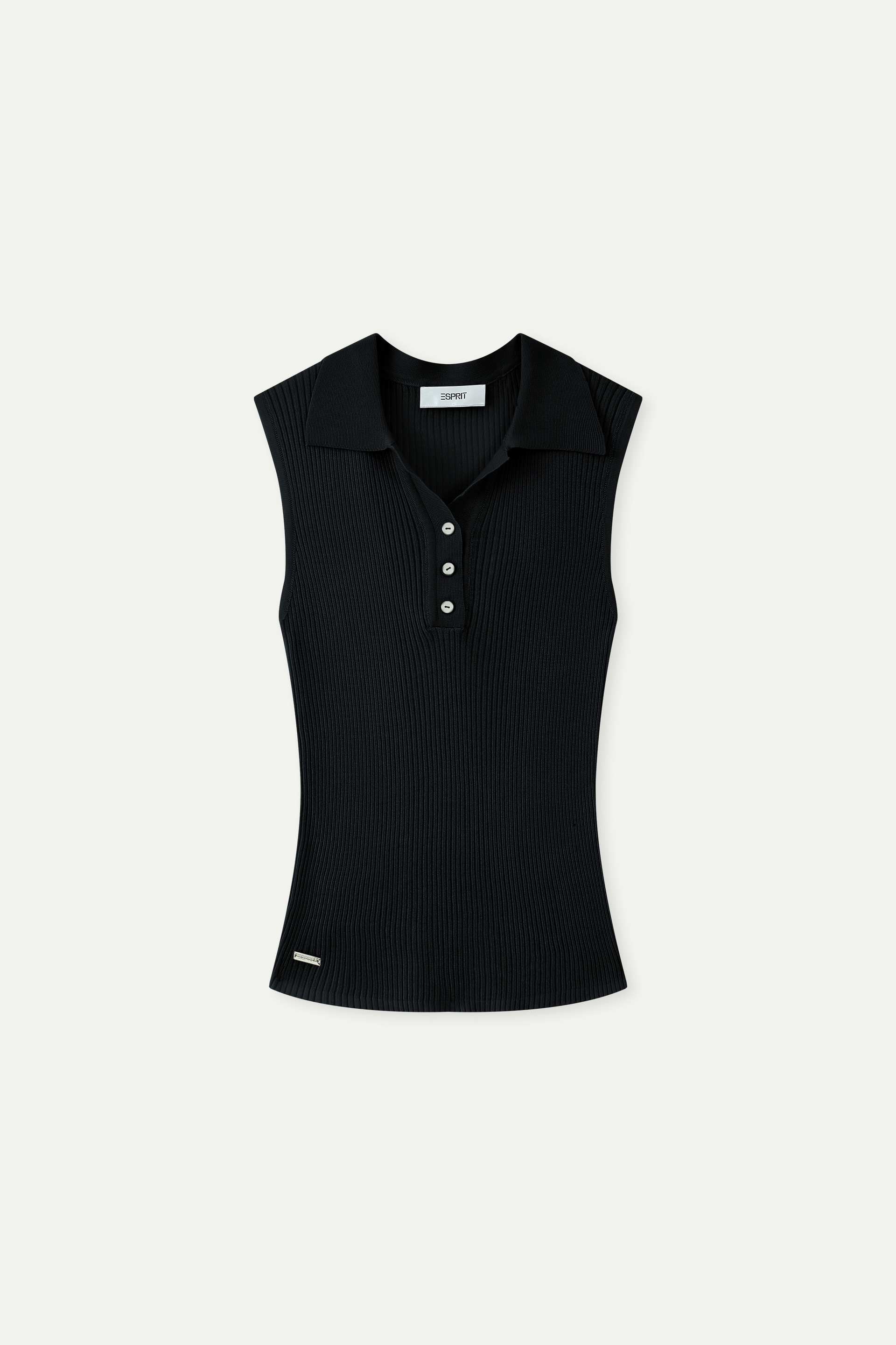 Ribbed Knit Sleeveless Polo Top