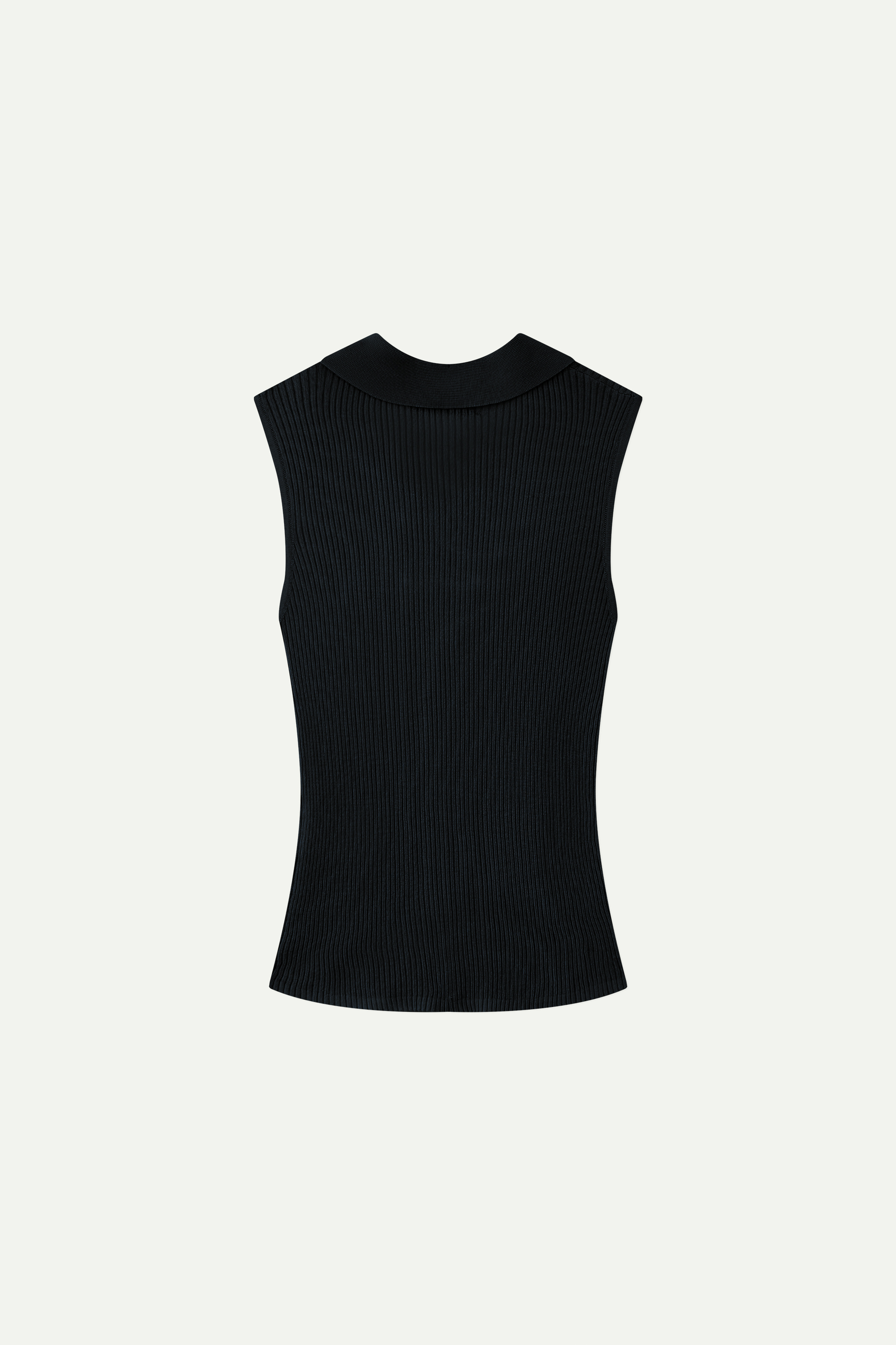 Ribbed Knit Sleeveless Polo Top