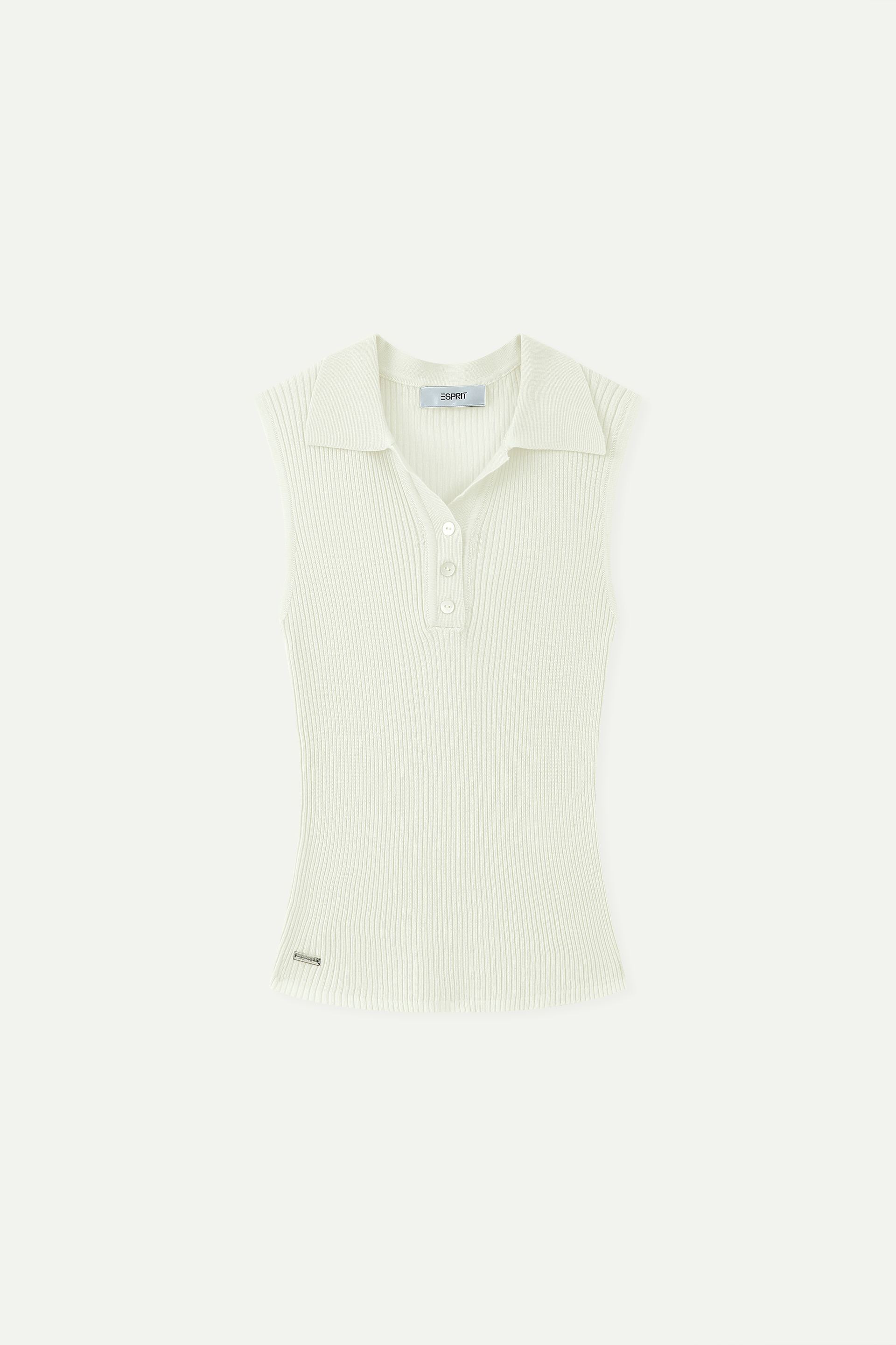 Ribbed Knit Sleeveless Polo Top