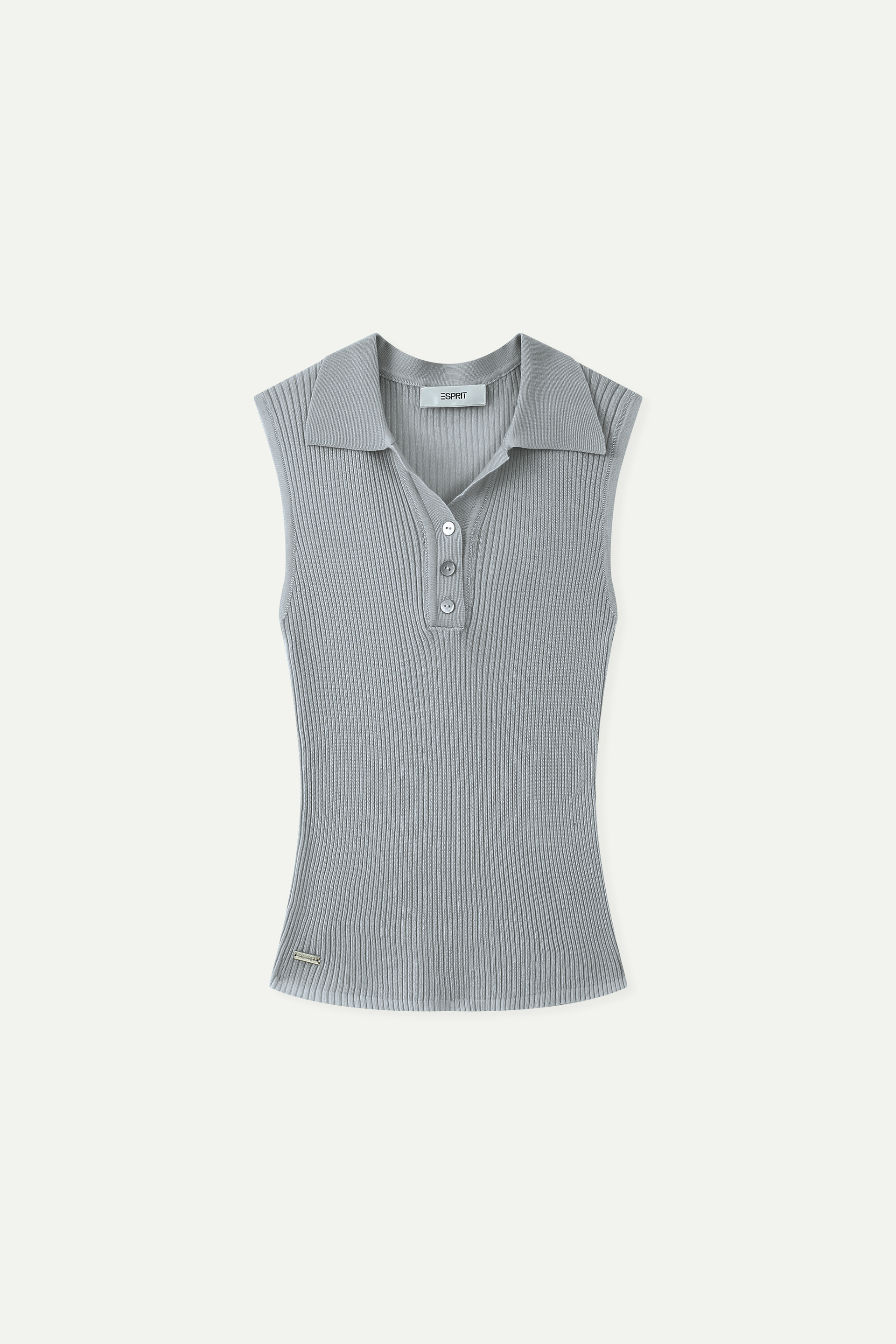 Ribbed Knit Sleeveless Polo Top