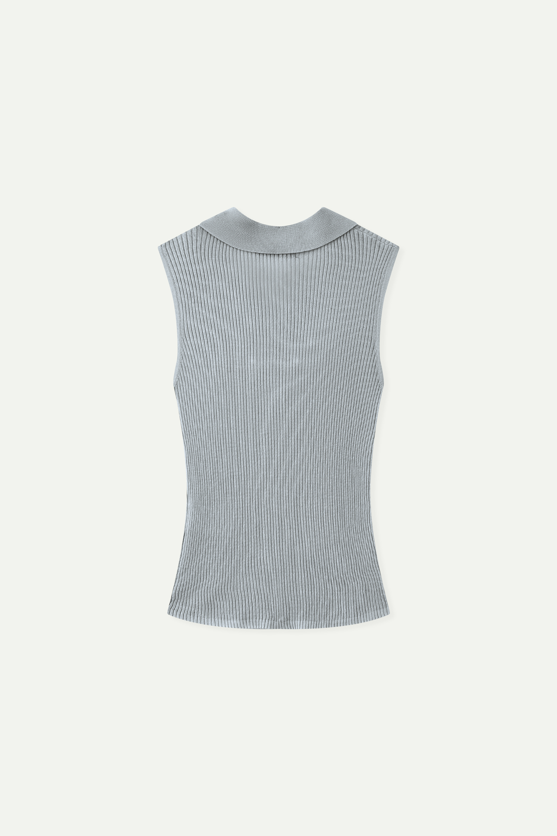 Ribbed Knit Sleeveless Polo Top
