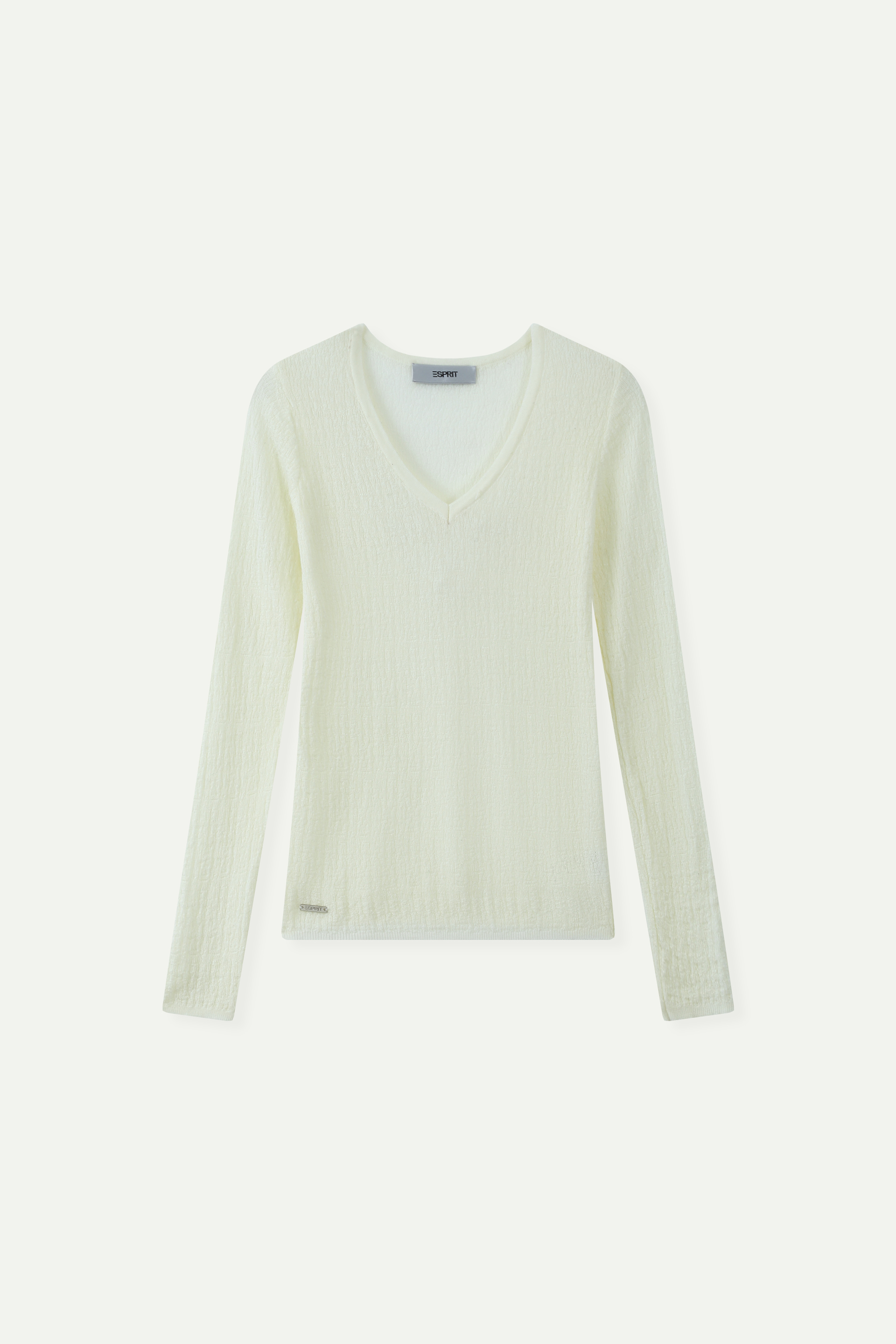 Textured V-Neck Long-Sleeve Knit Top