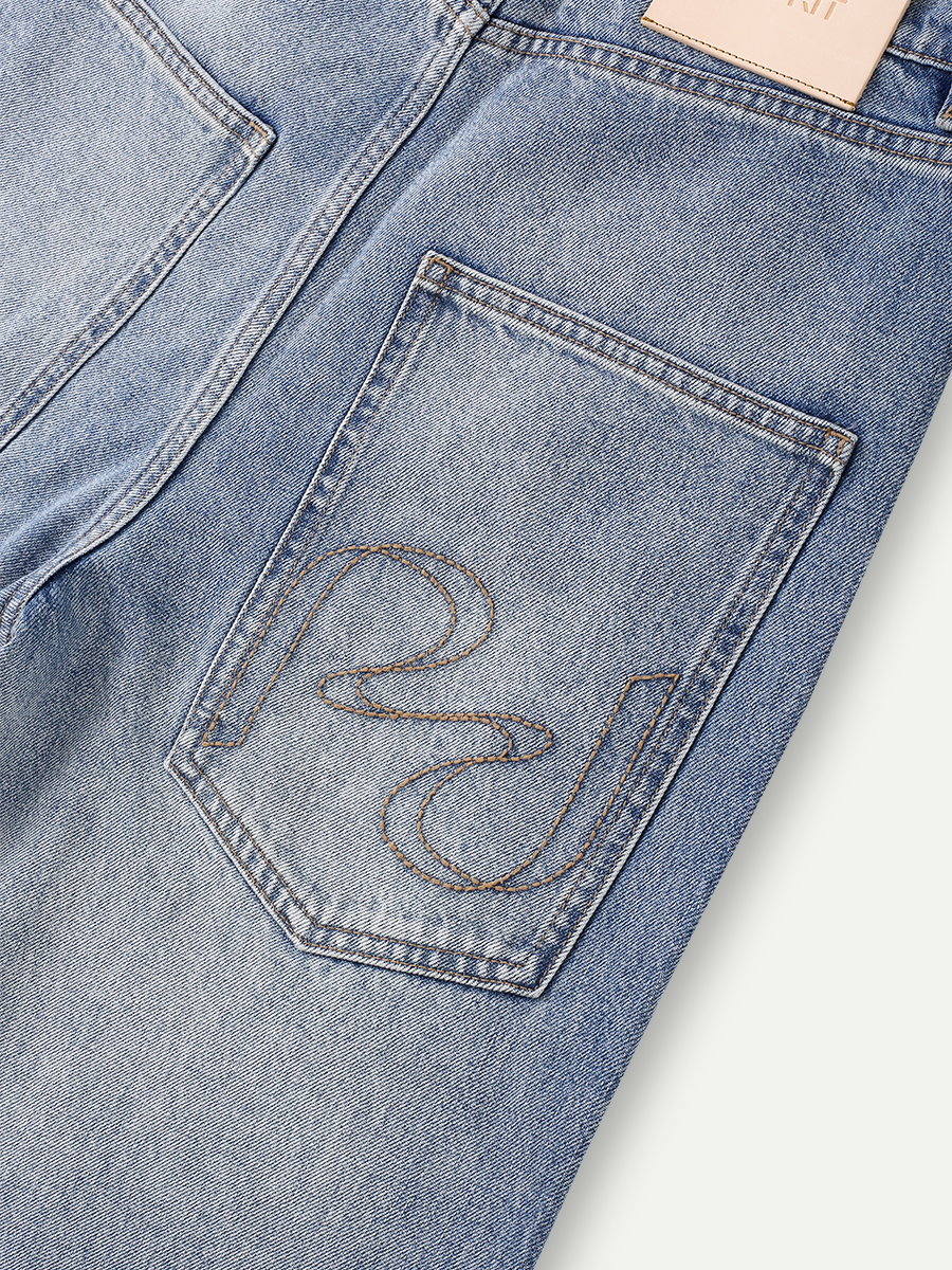 復古水洗闊腳牛仔褲