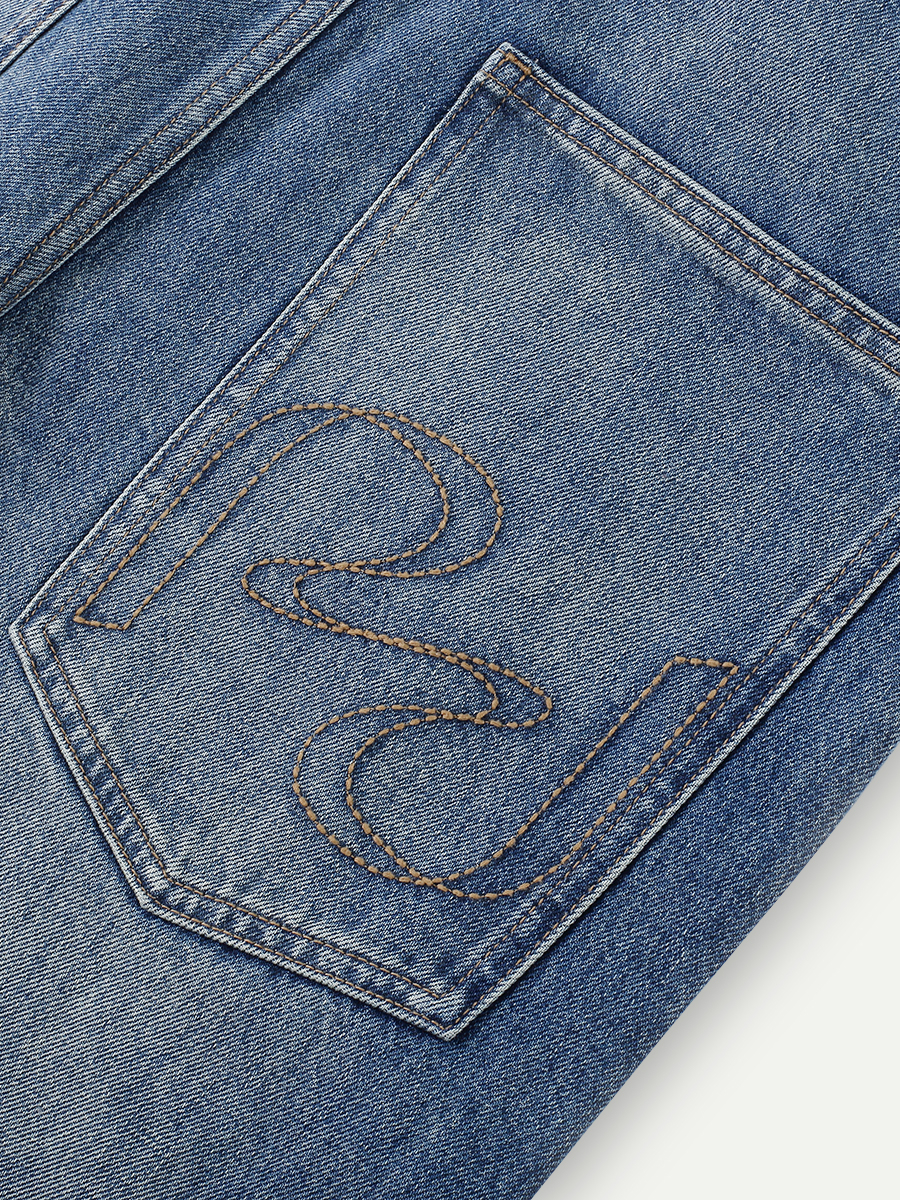 復古水洗闊腳牛仔褲