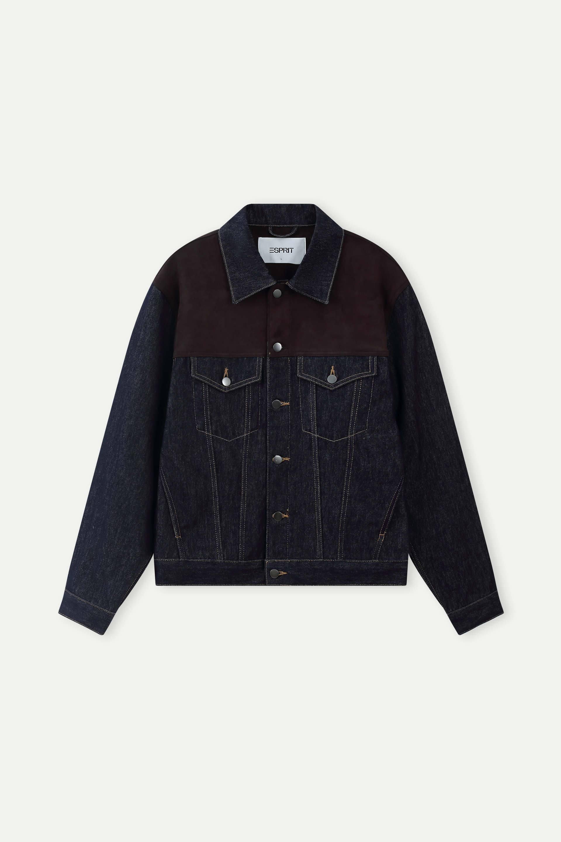 Relaxed Fit Cropped Denim & Faux Suede Jacket