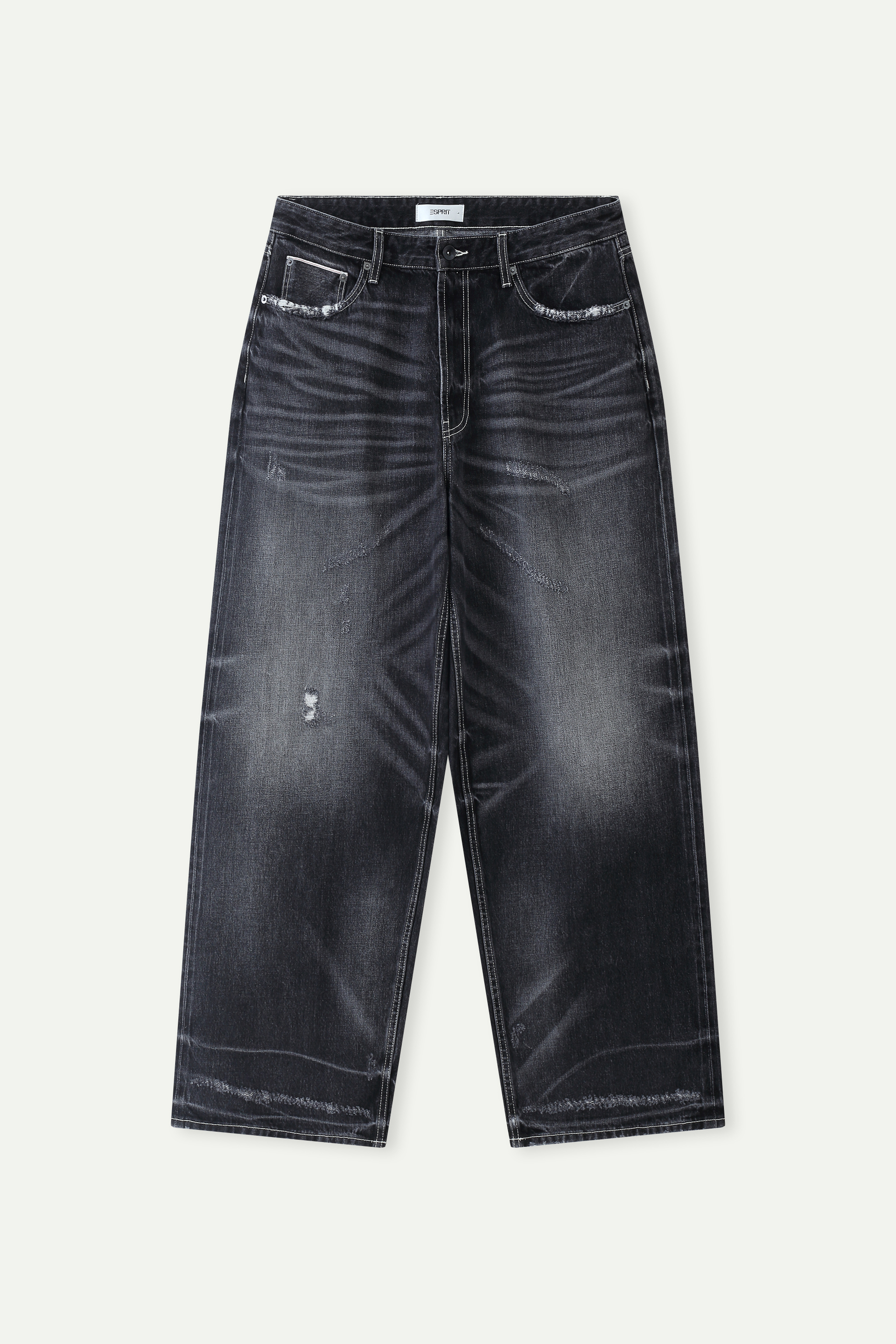Distressed Wide-Leg Cropped Denim Jeans