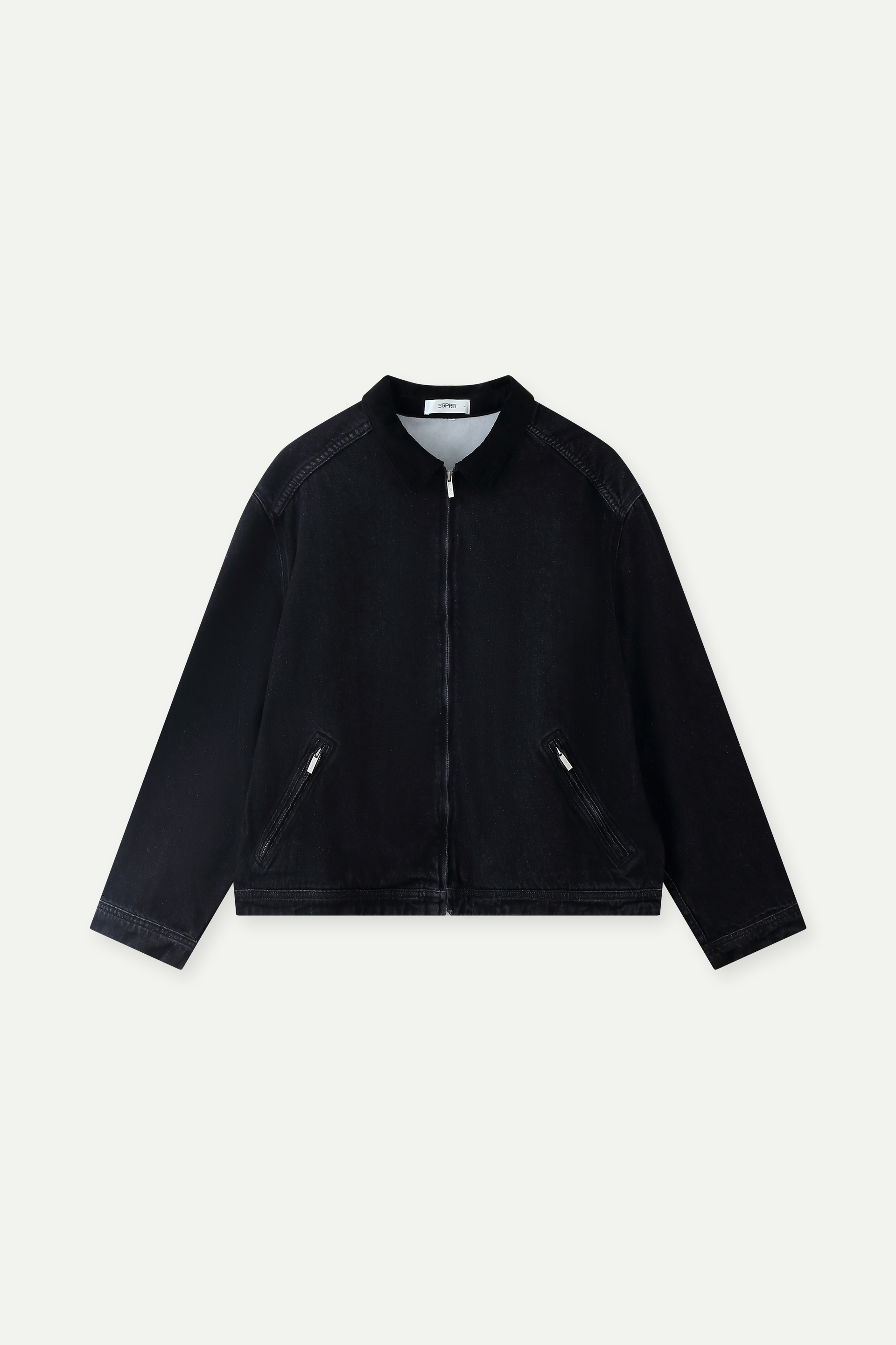 Men's Corduroy Collar Zip-Up Denim Jacket