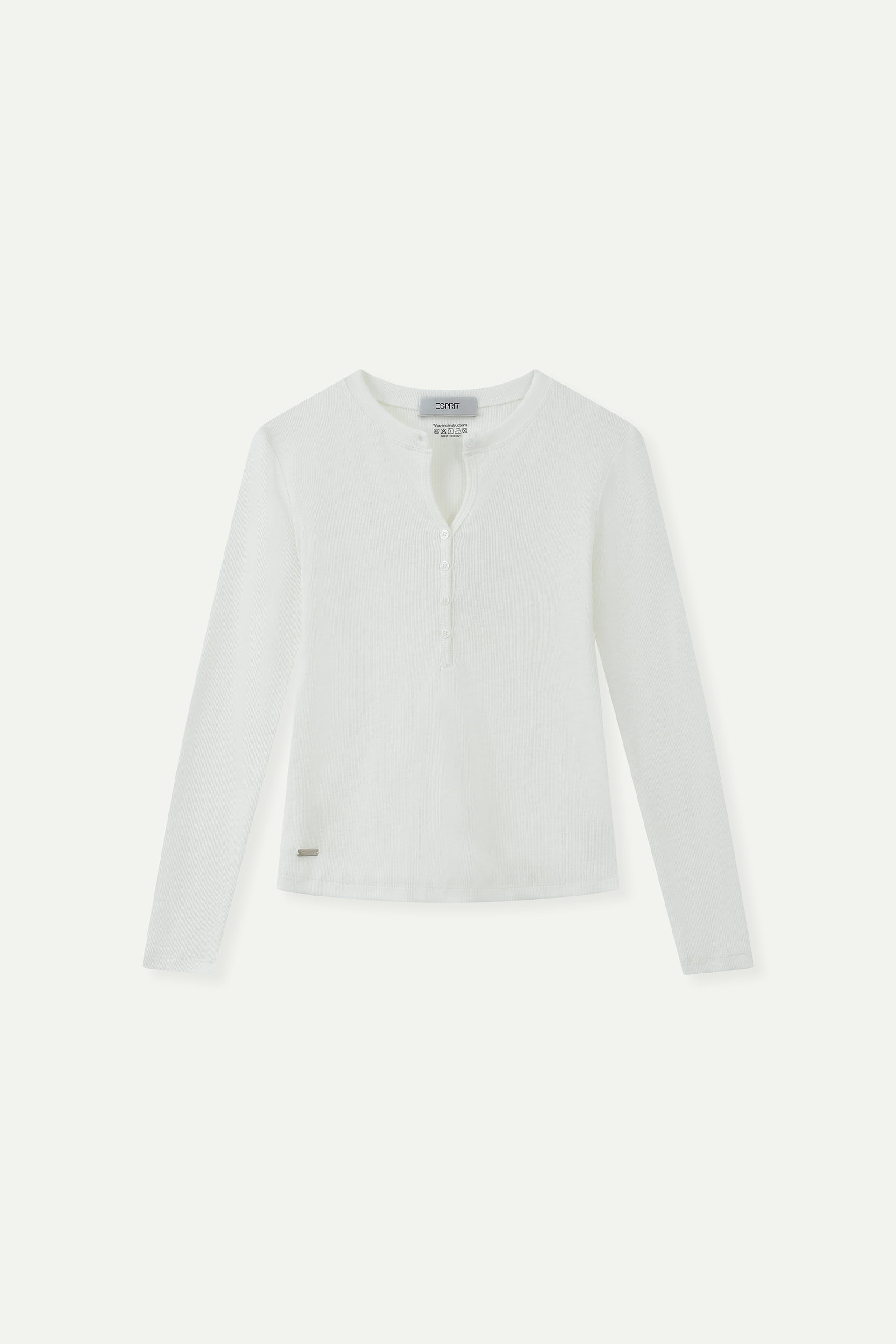 Essential Ribbed Henley Long‑Sleeve Top