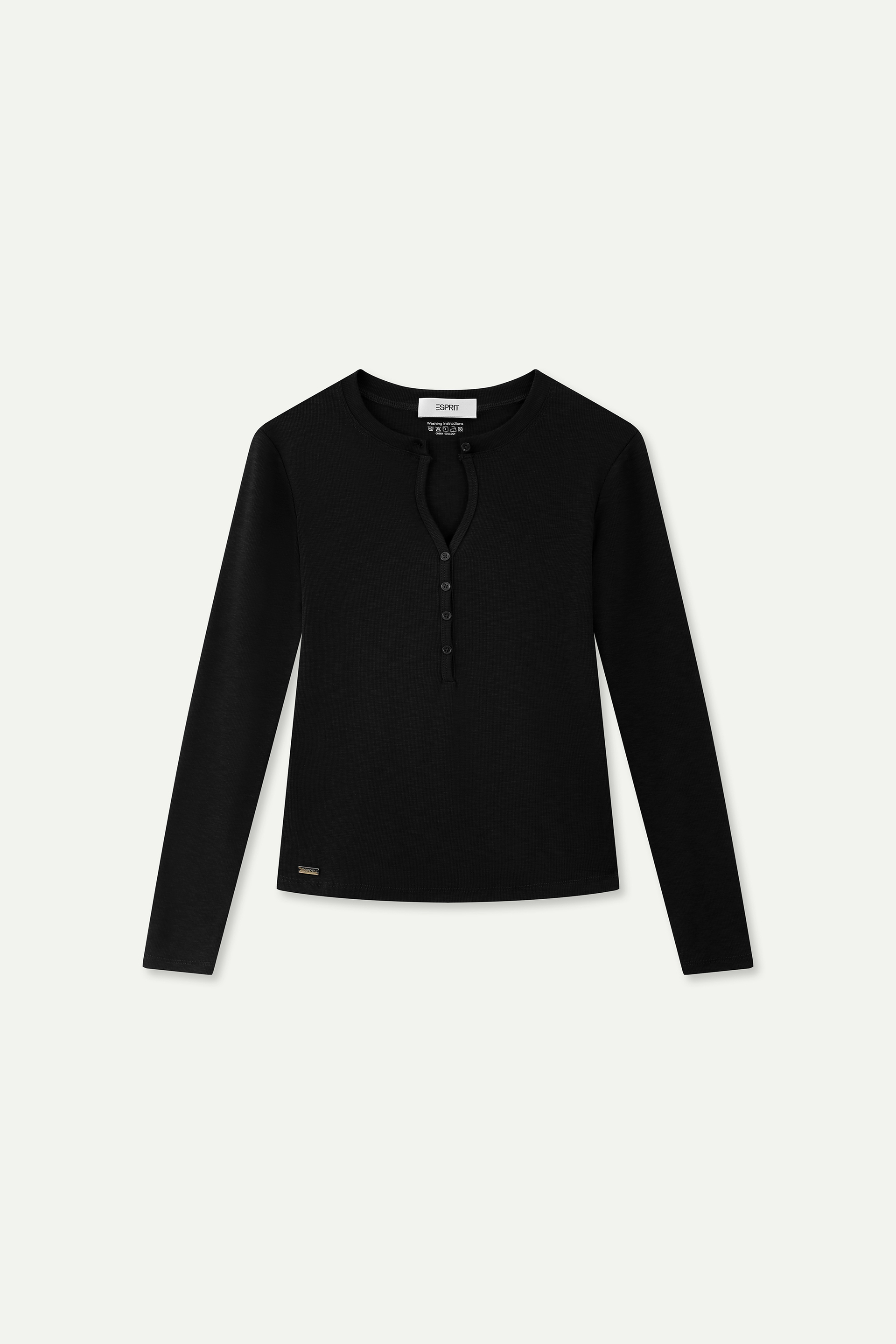 Essential Ribbed Henley Long‑Sleeve Top