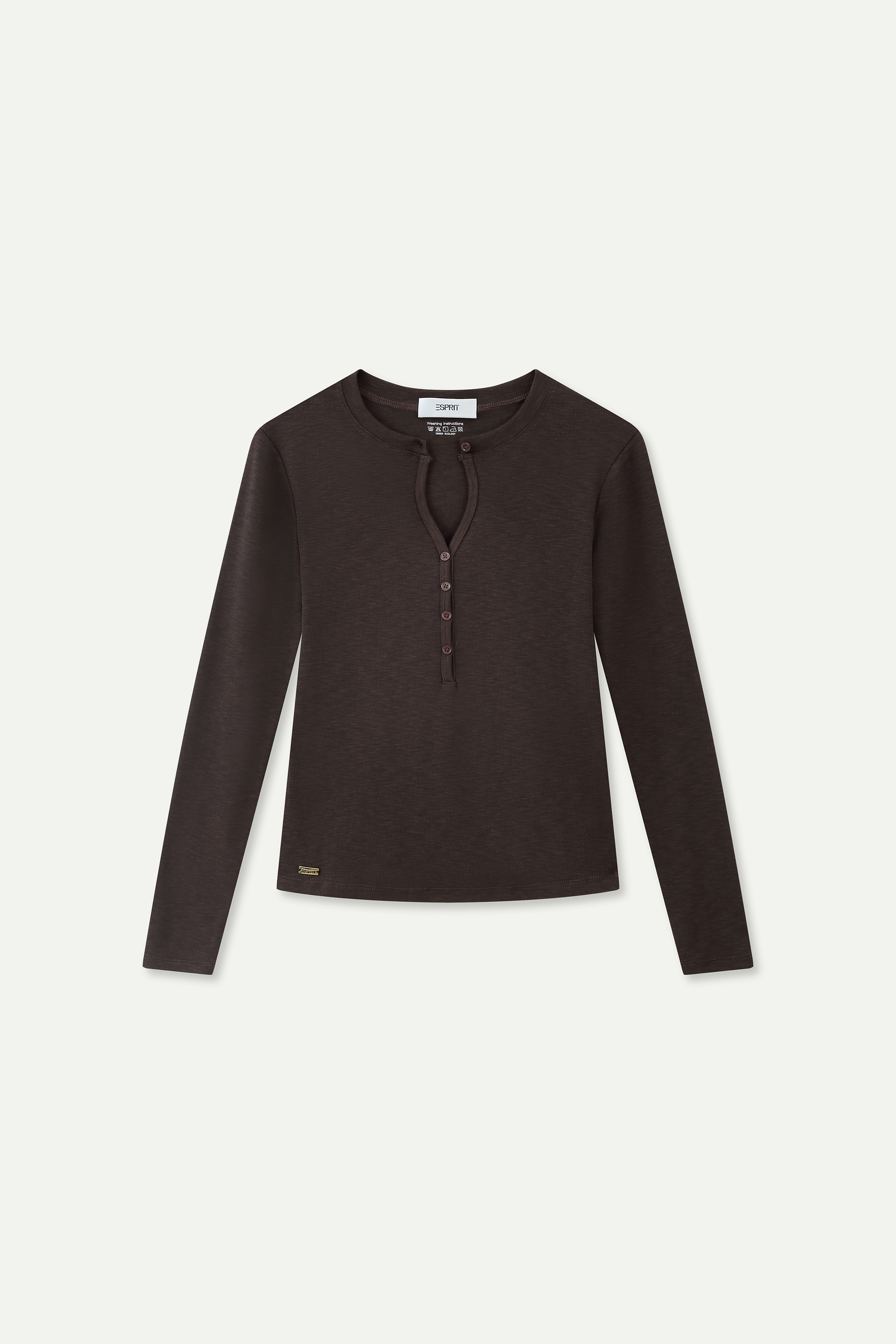 Essential Ribbed Henley Long‑Sleeve Top
