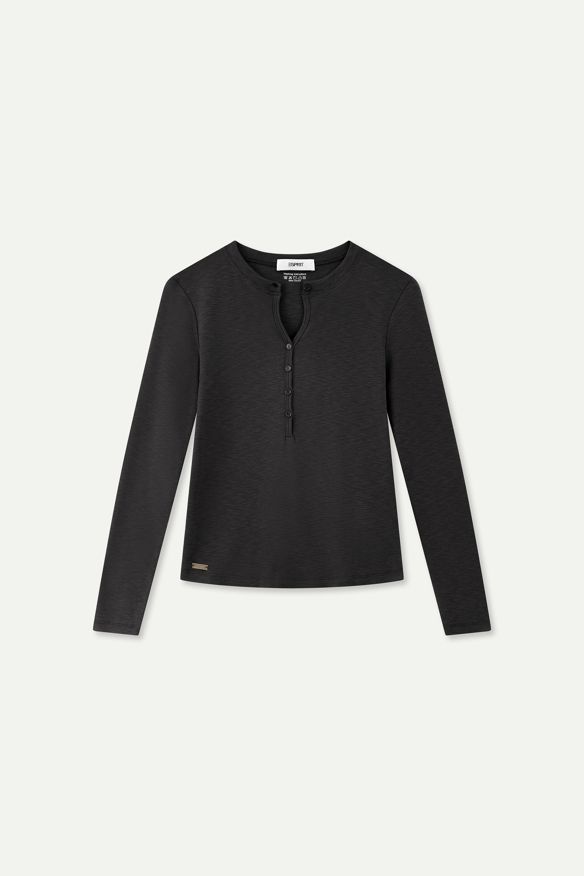 Essential Ribbed Henley Long‑Sleeve Top