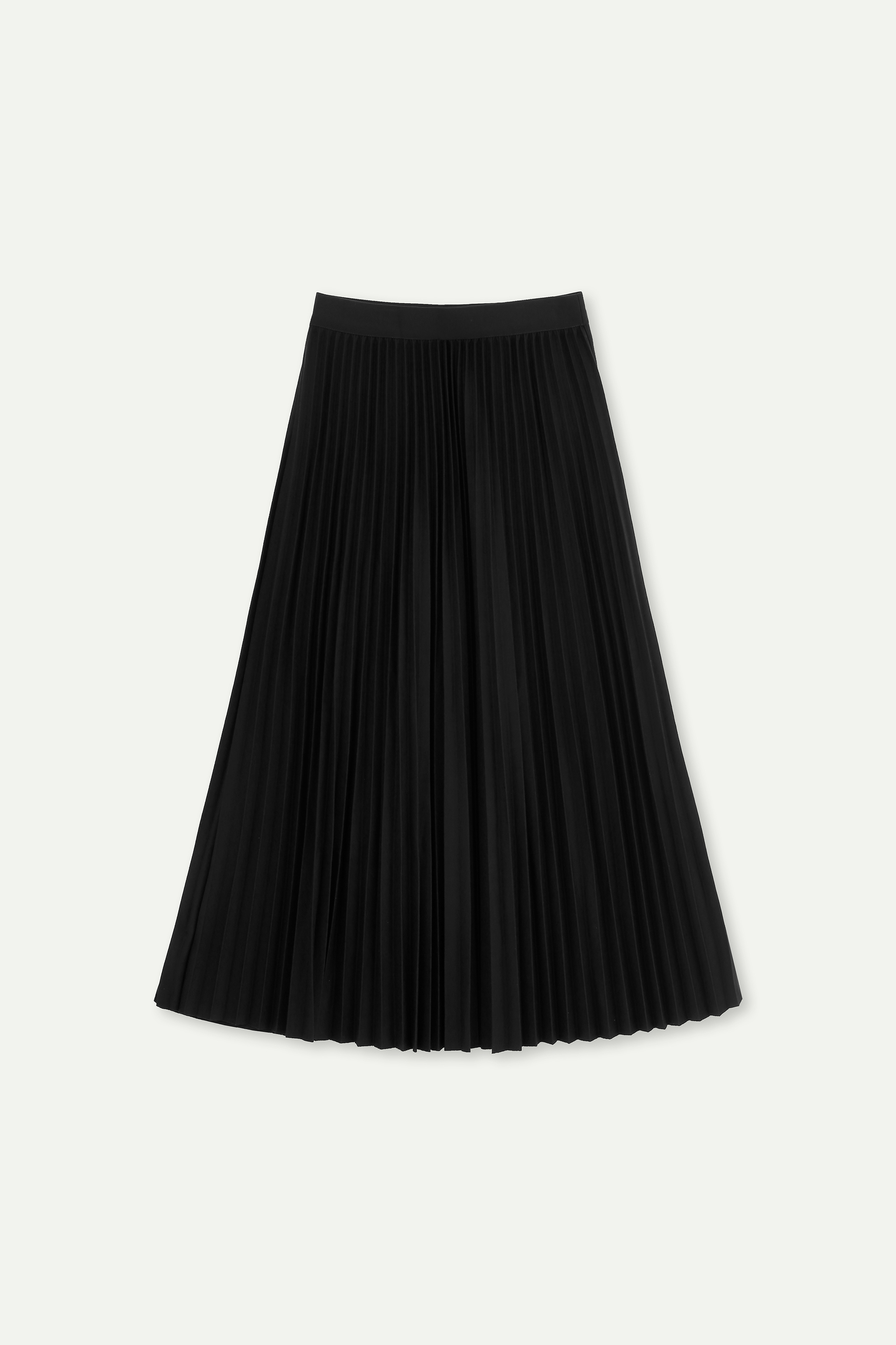 Elastic‑Waist Pleated Midi Skirt