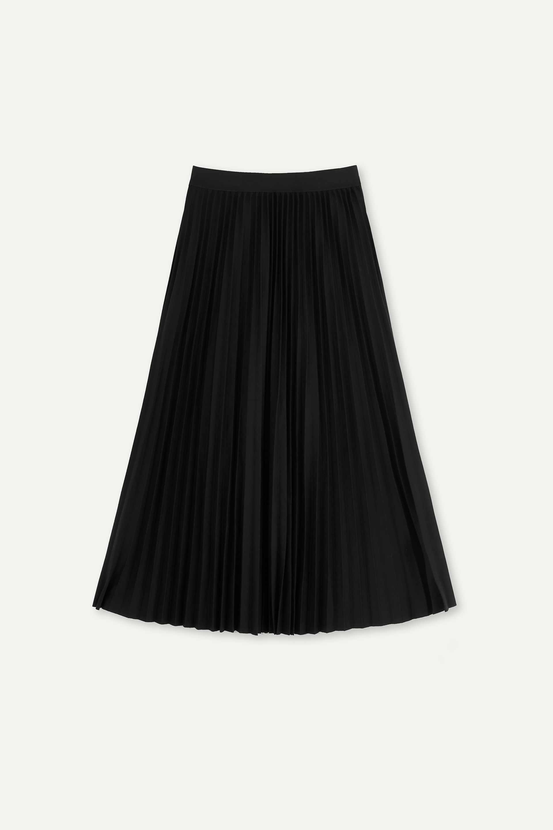 Elastic‑Waist Pleated Midi Skirt