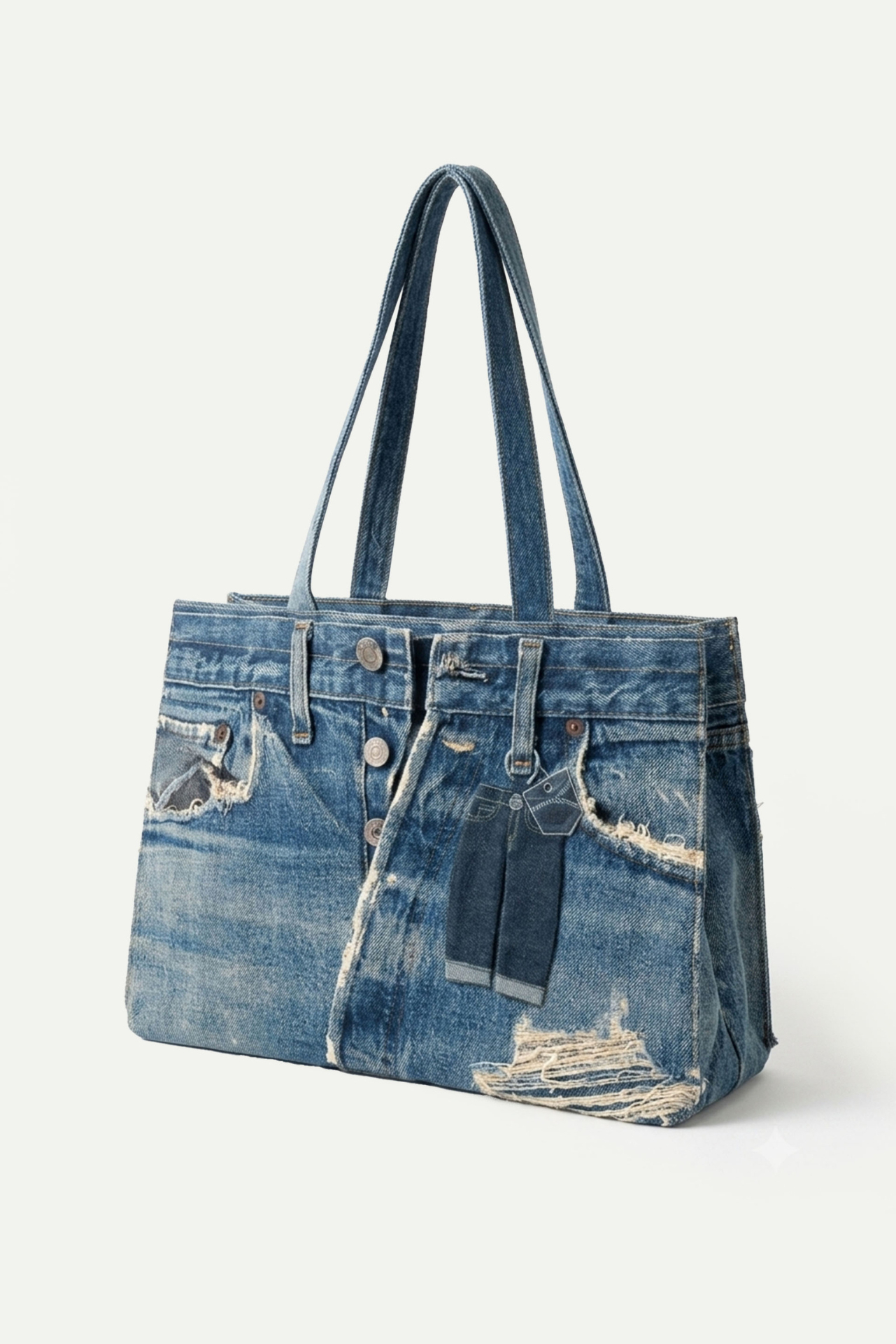 Deconstructed Denim Vintage Tote Bag