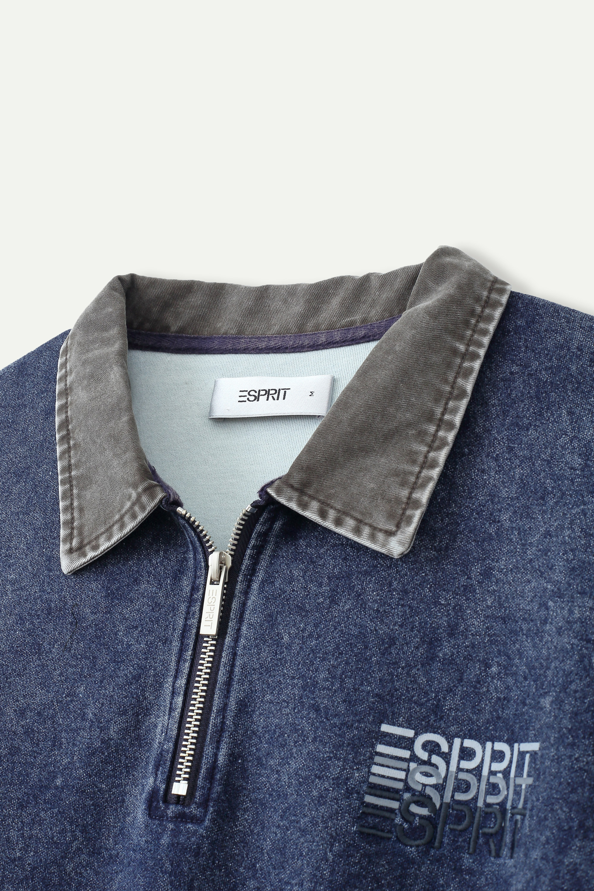 Wash Effect Half Zip Collared Sweatshirt