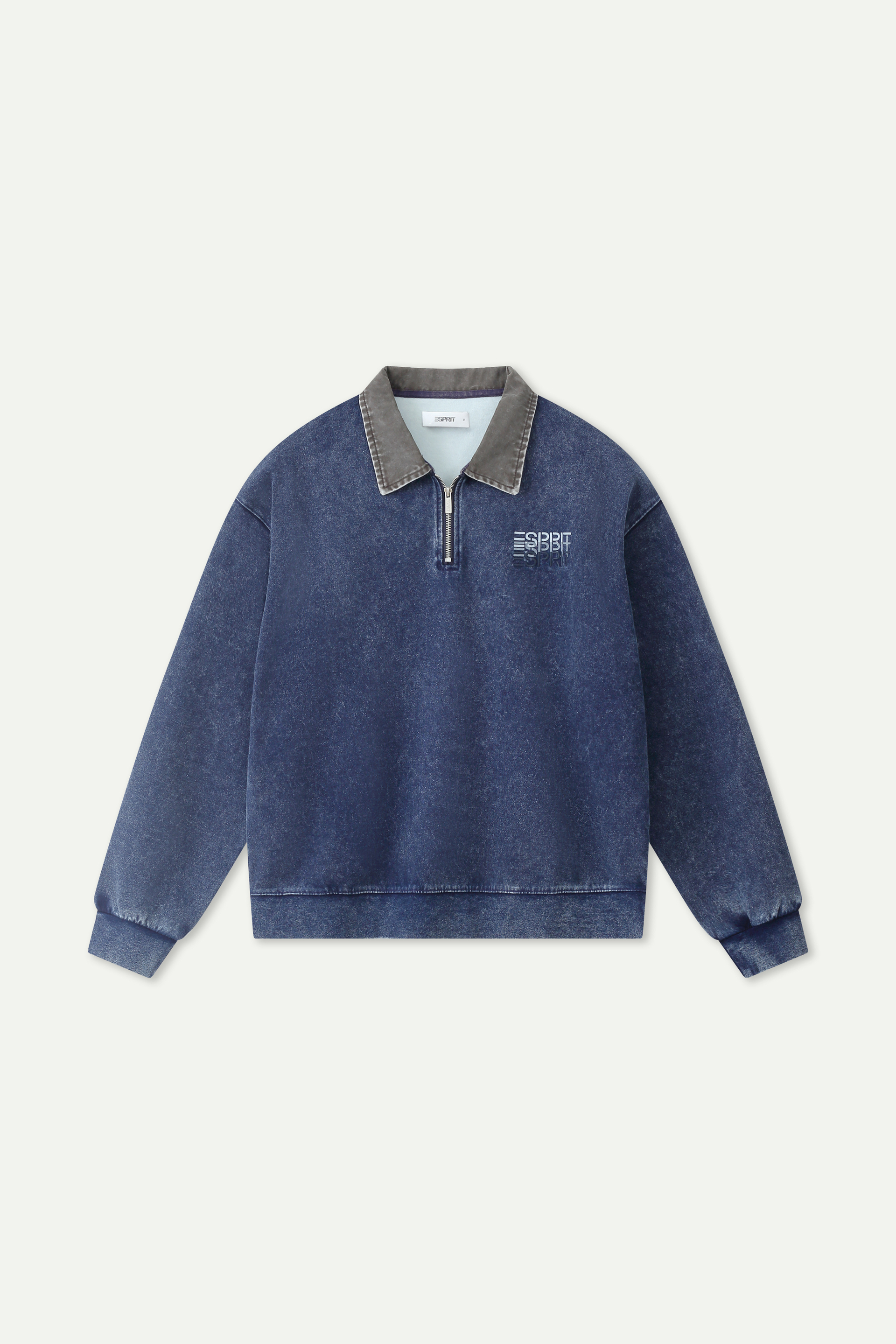 Wash Effect Half Zip Collared Sweatshirt