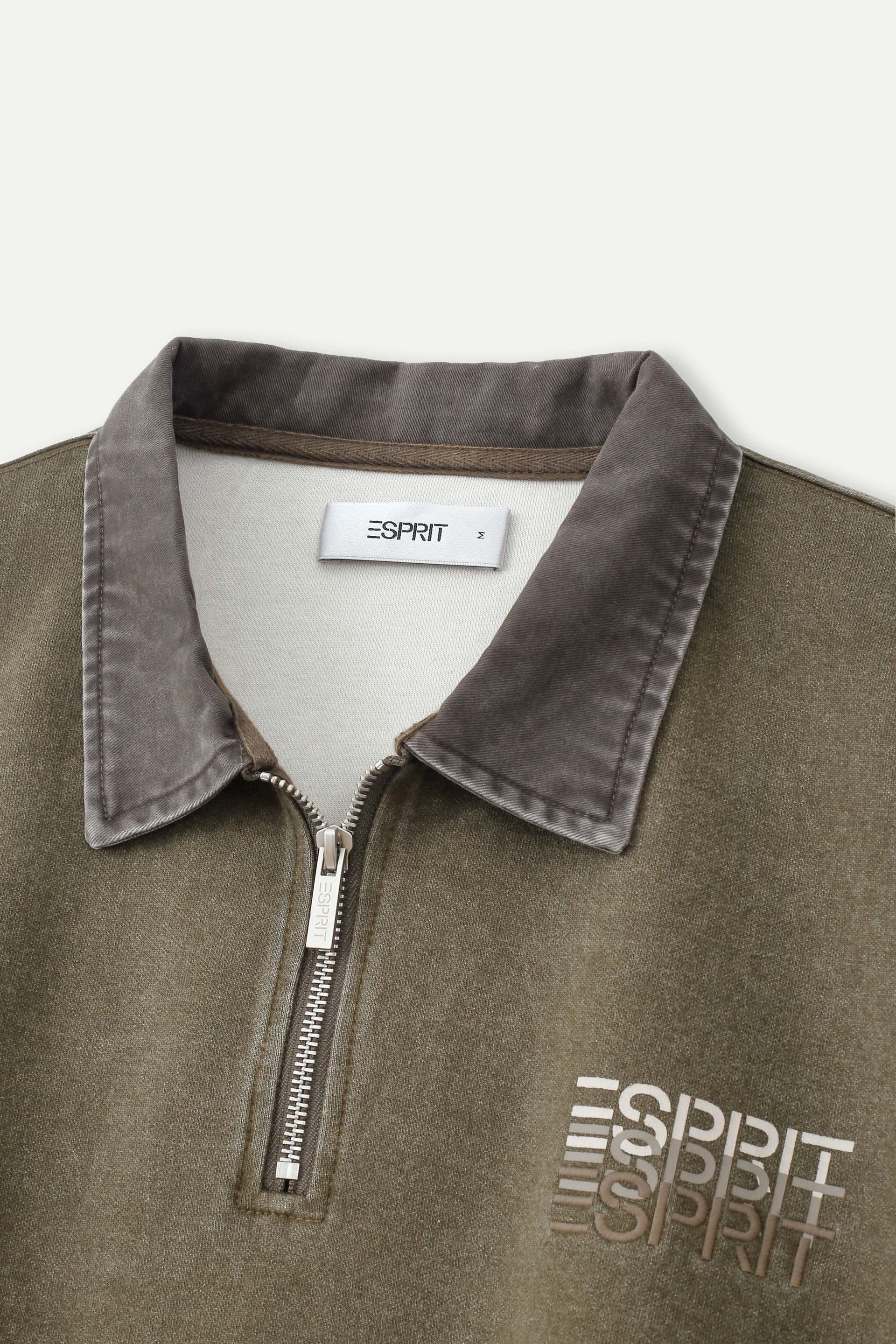 Wash Effect Half Zip Collared Sweatshirt