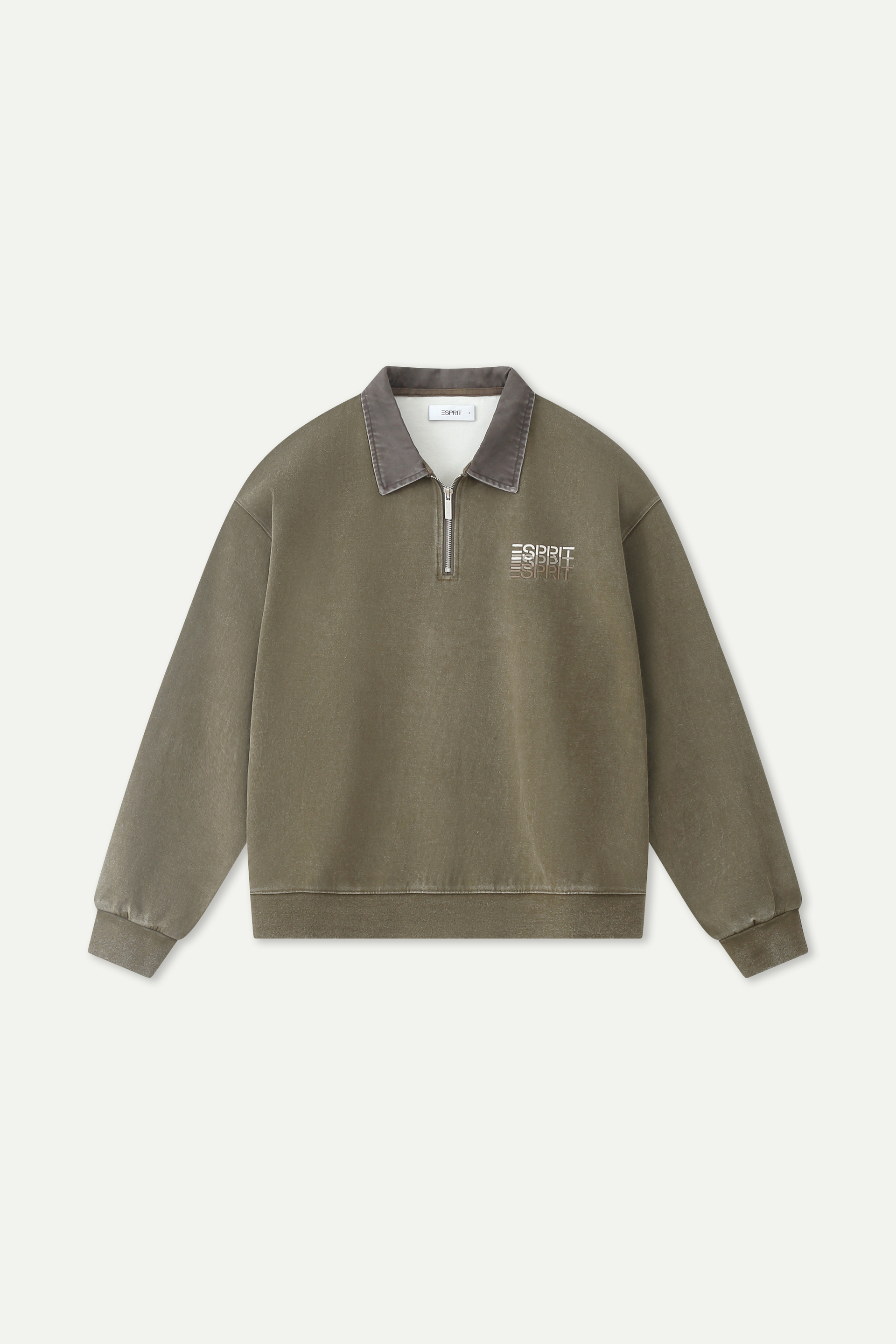 Wash Effect Half Zip Collared Sweatshirt
