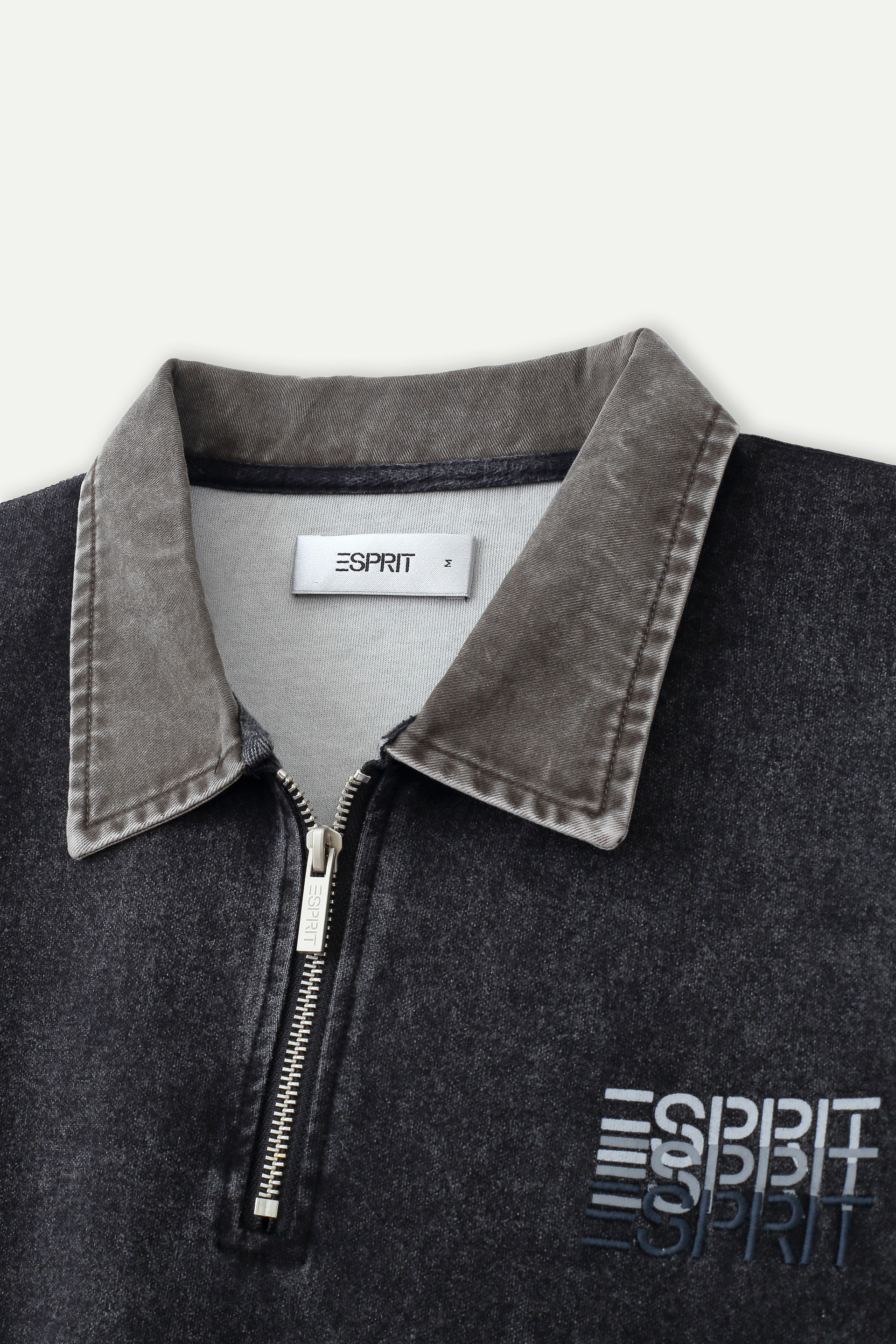 Wash Effect Half Zip Collared Sweatshirt