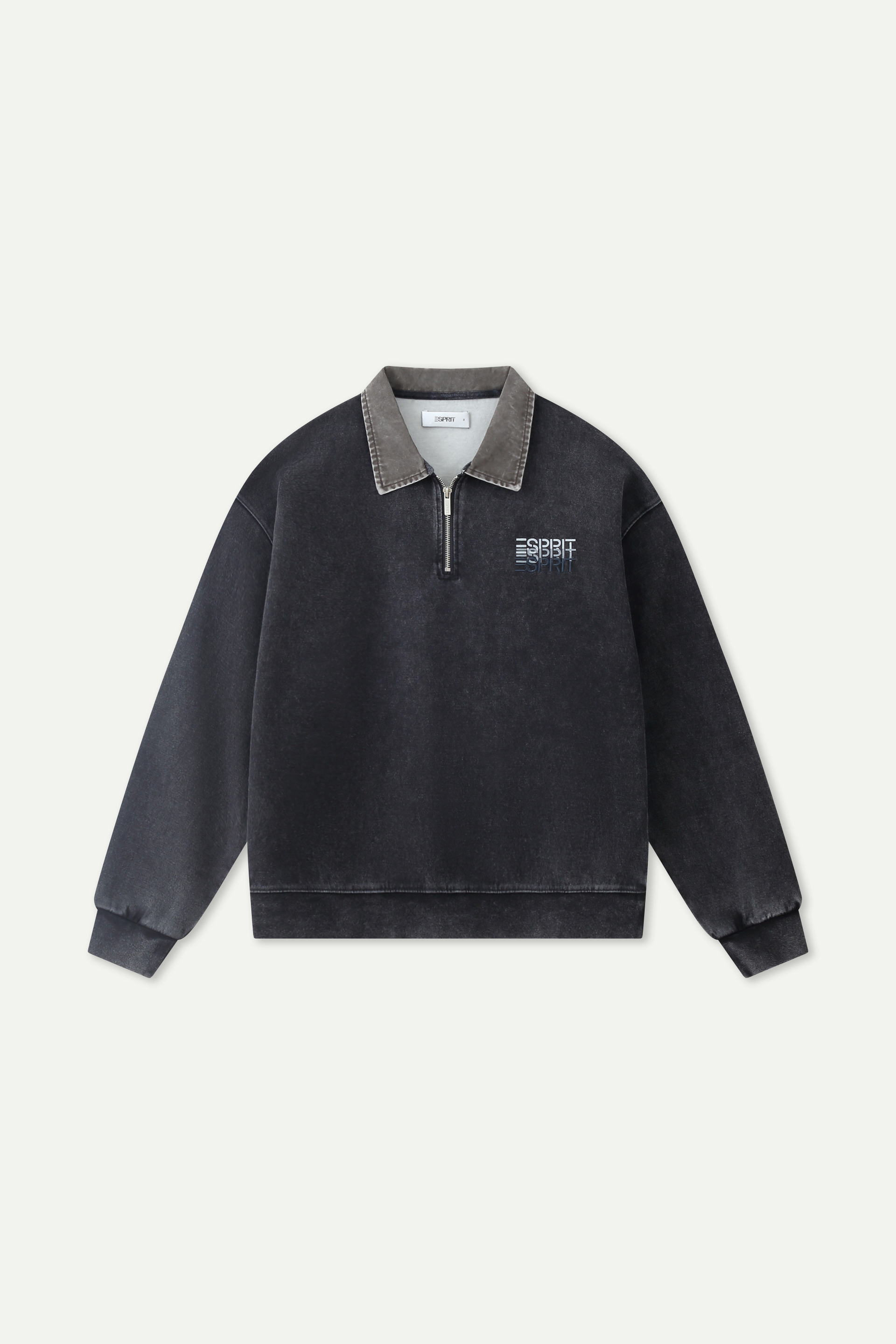 Wash Effect Half Zip Collared Sweatshirt