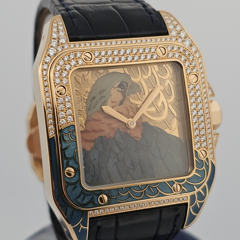 Cartier Falcon D Art Santos 100 Gents Yellow Gold Enamel Dial Diamond Bezel Limited 20 pcs