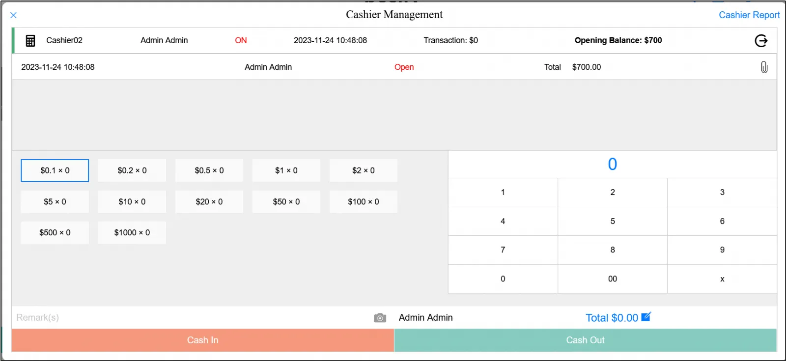 Cashier management