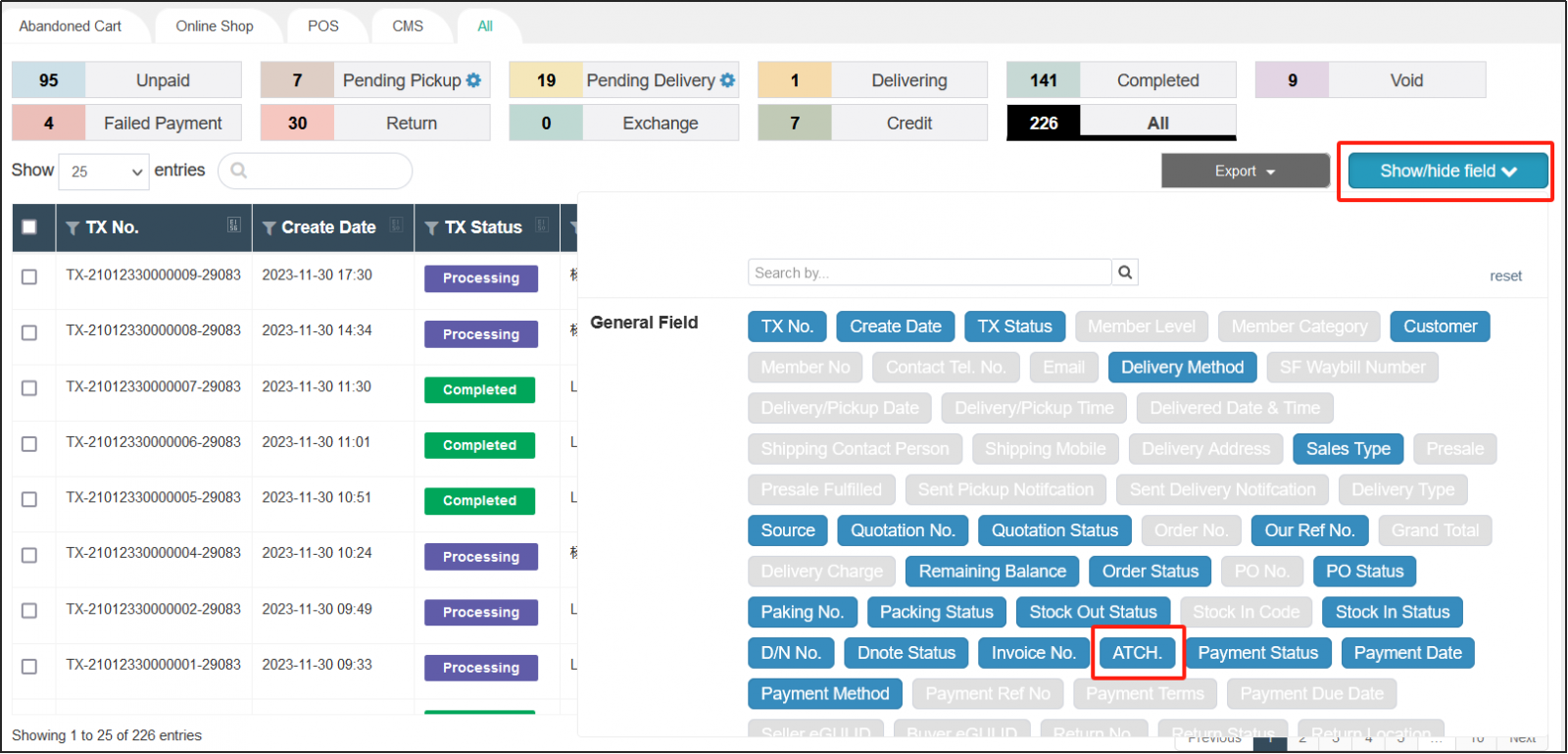 Show/hide bars