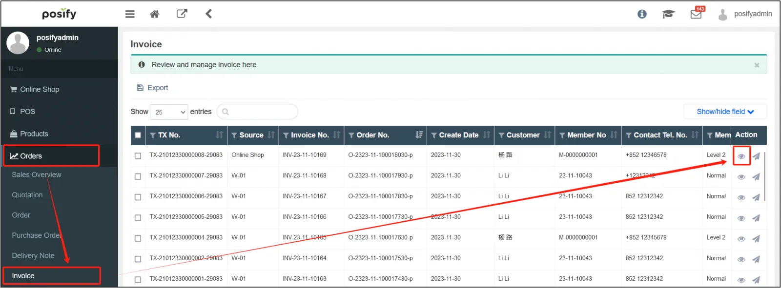 tab invoices
