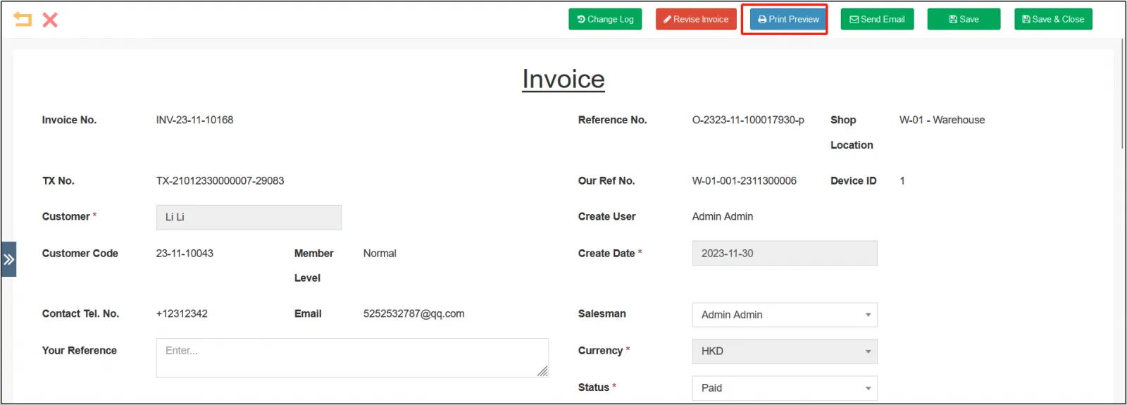 Invoice details